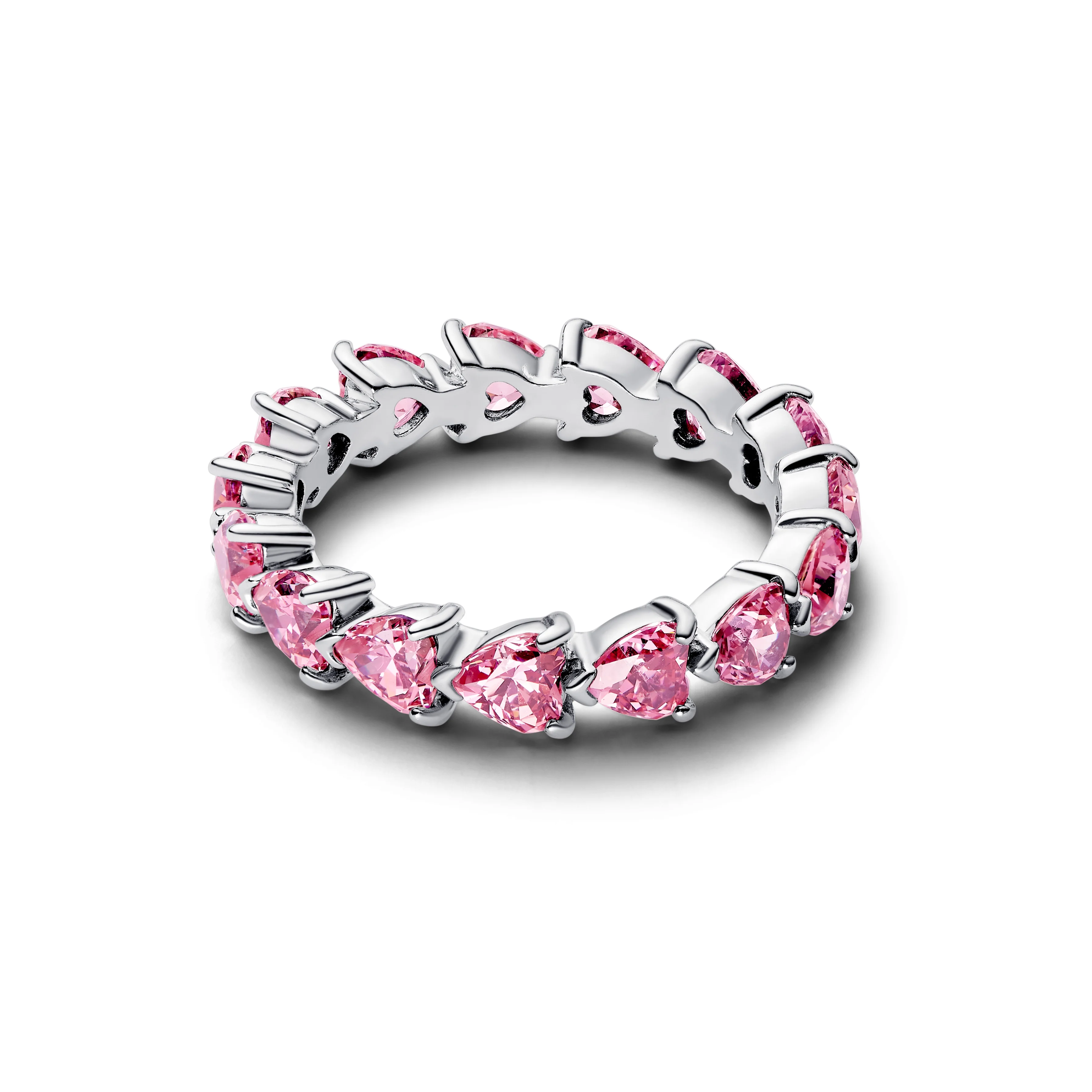 Hearts Sterling Silver Ring With Fancy Pink Cubic Zirconia - Image 3