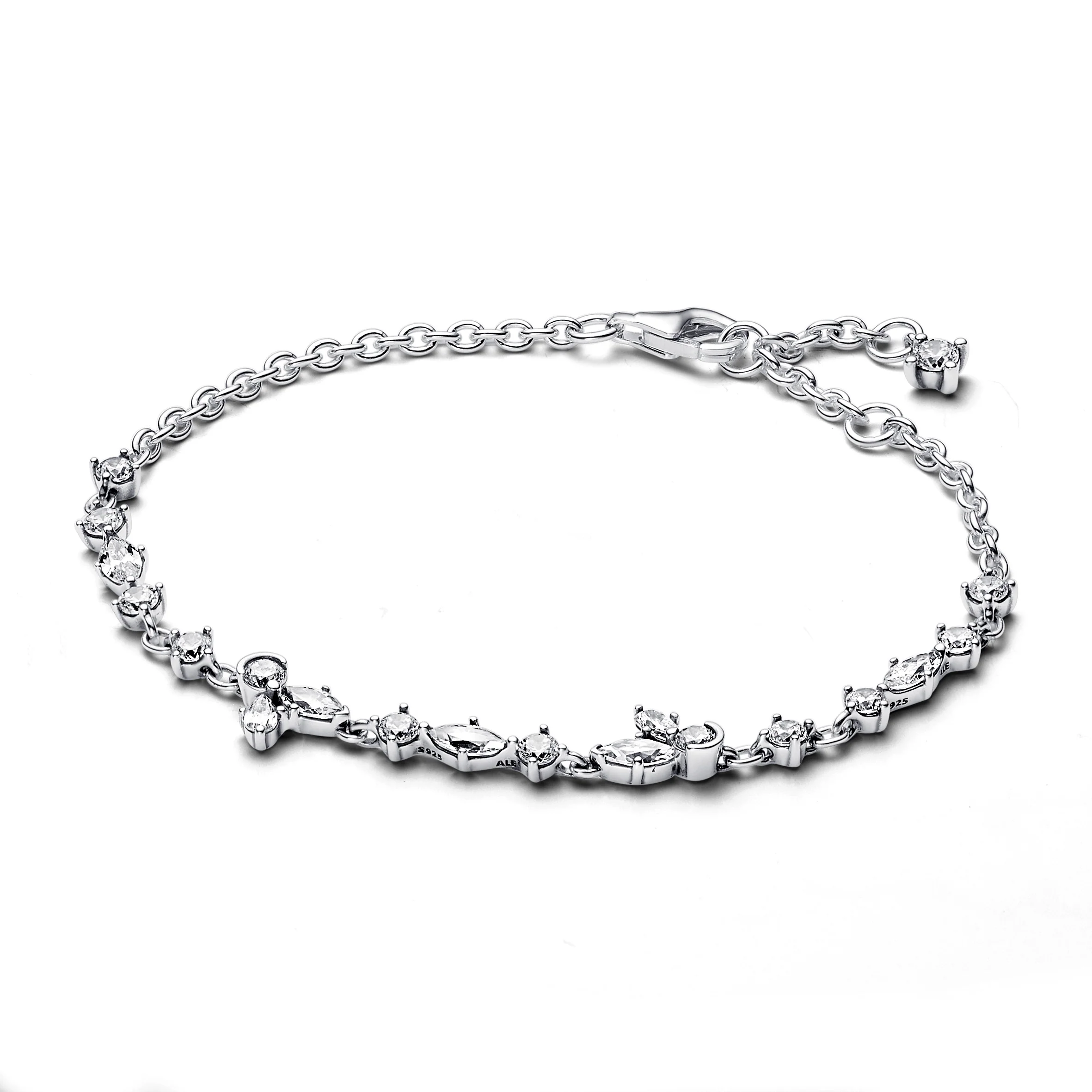 Herbarium Cluster Sterling Silver Bracelet With Clear Cubic Zirconia