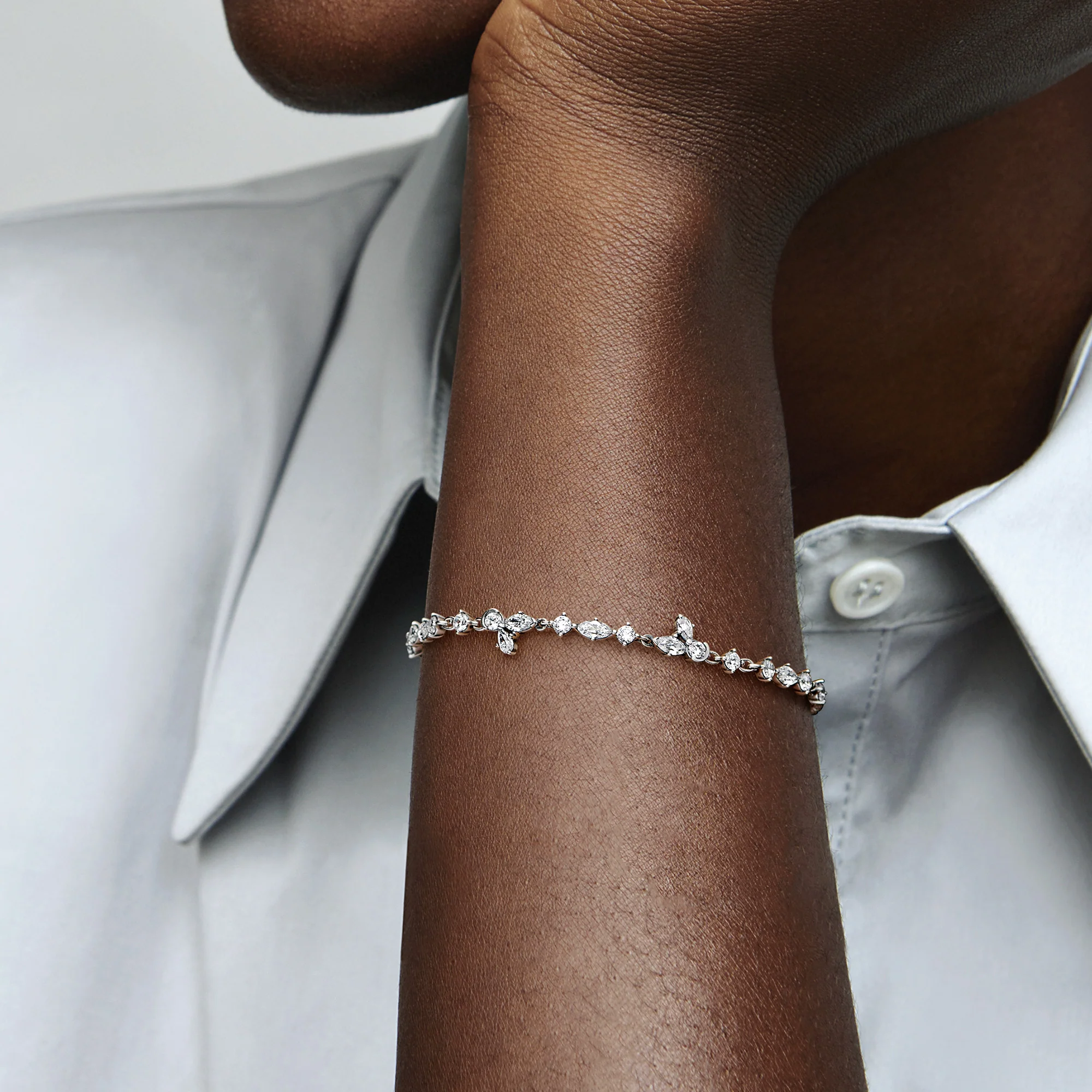 Herbarium Cluster Sterling Silver Bracelet With Clear Cubic Zirconia - Image 2