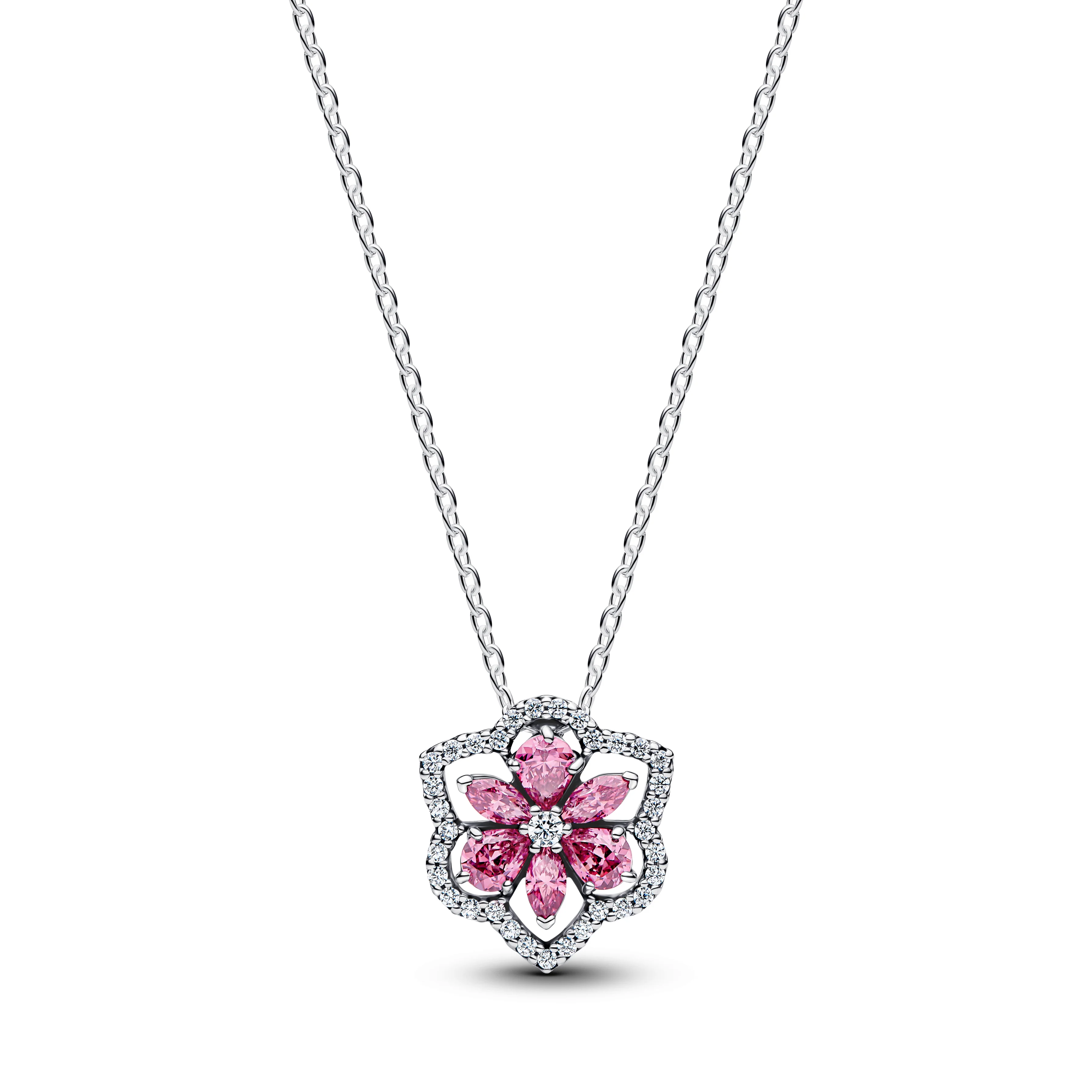 Herbarium Cluster Sterling Silver Collier With Fancy Pink And Clear Cubic Zirconia