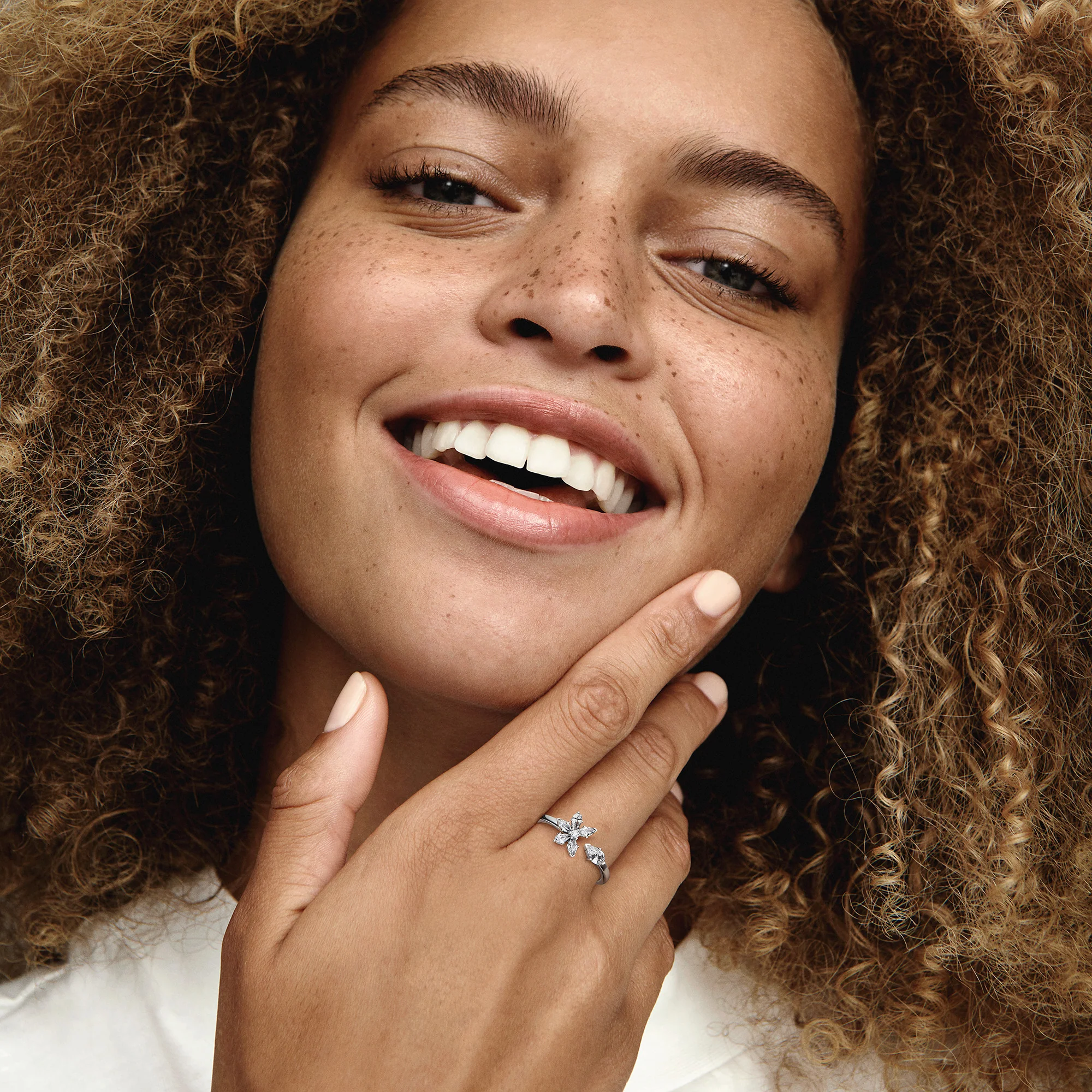 Herbarium Cluster Sterling Silver Open Ring With Clear Cubic Zirconia - Image 2