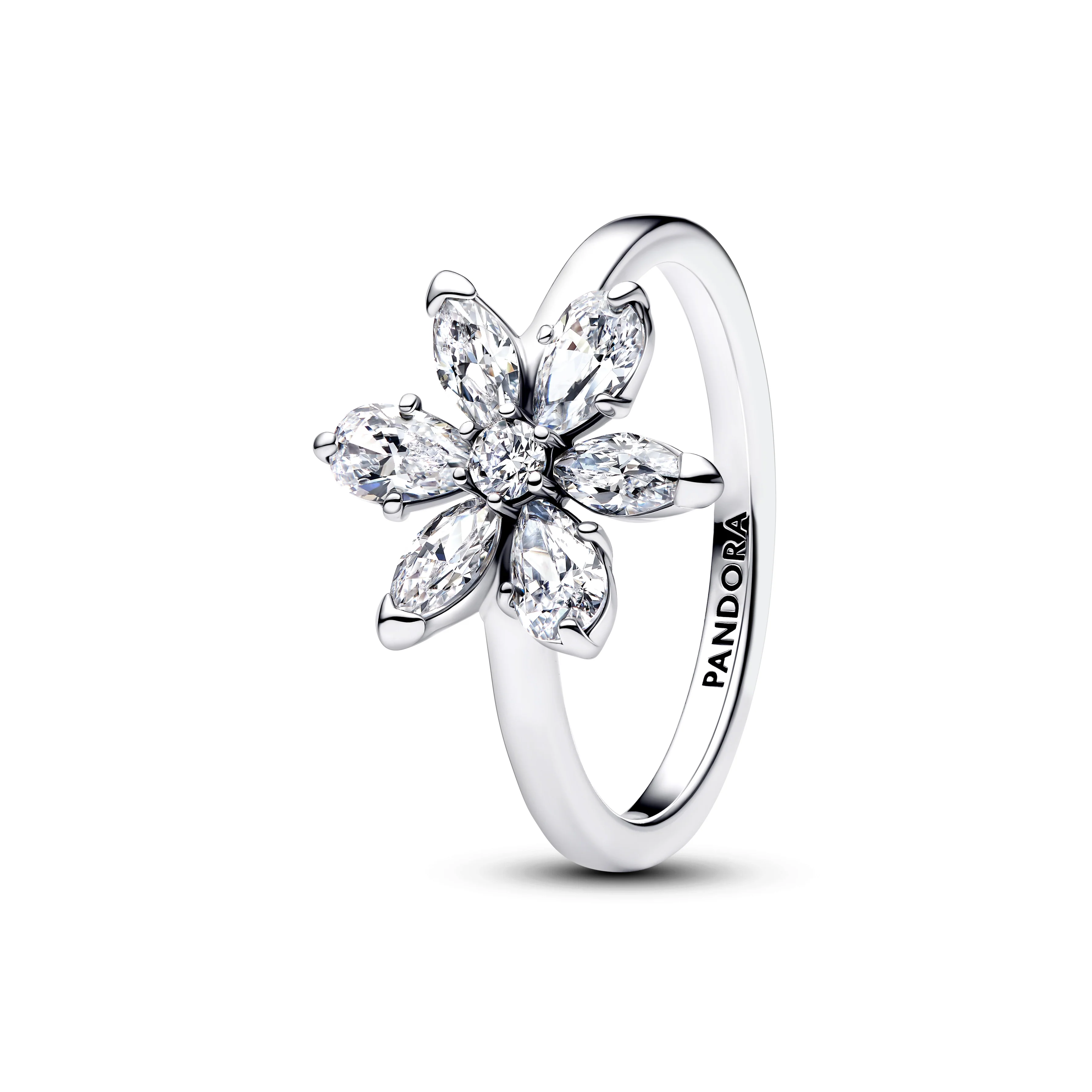 Herbarium Cluster Sterling Silver Ring With Clear Cubic Zirconia