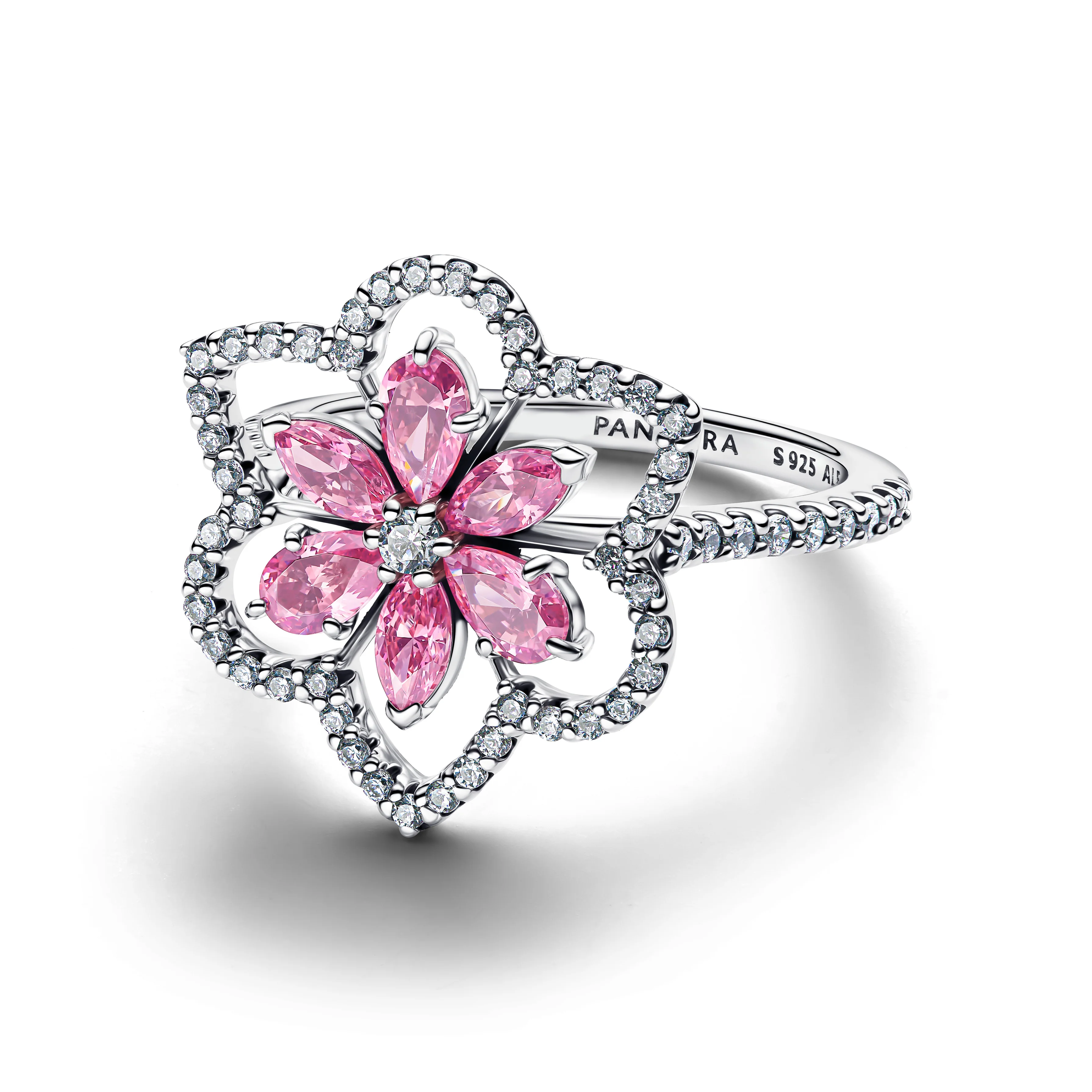 Herbarium Cluster Sterling Silver Ring With Fancy Pink And Clear Cubic Zirconia - Image 2