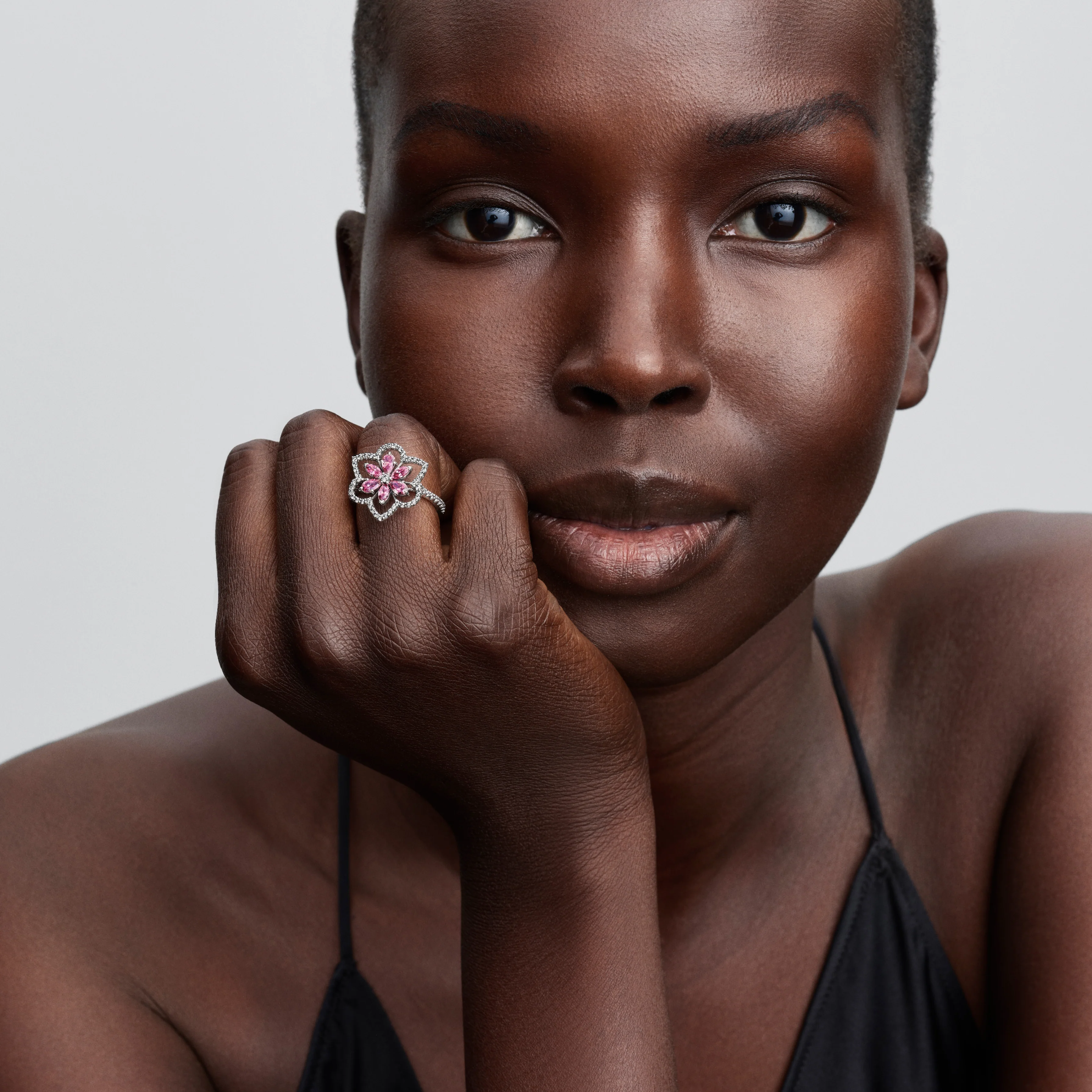 Herbarium Cluster Sterling Silver Ring With Fancy Pink And Clear Cubic Zirconia - Image 3