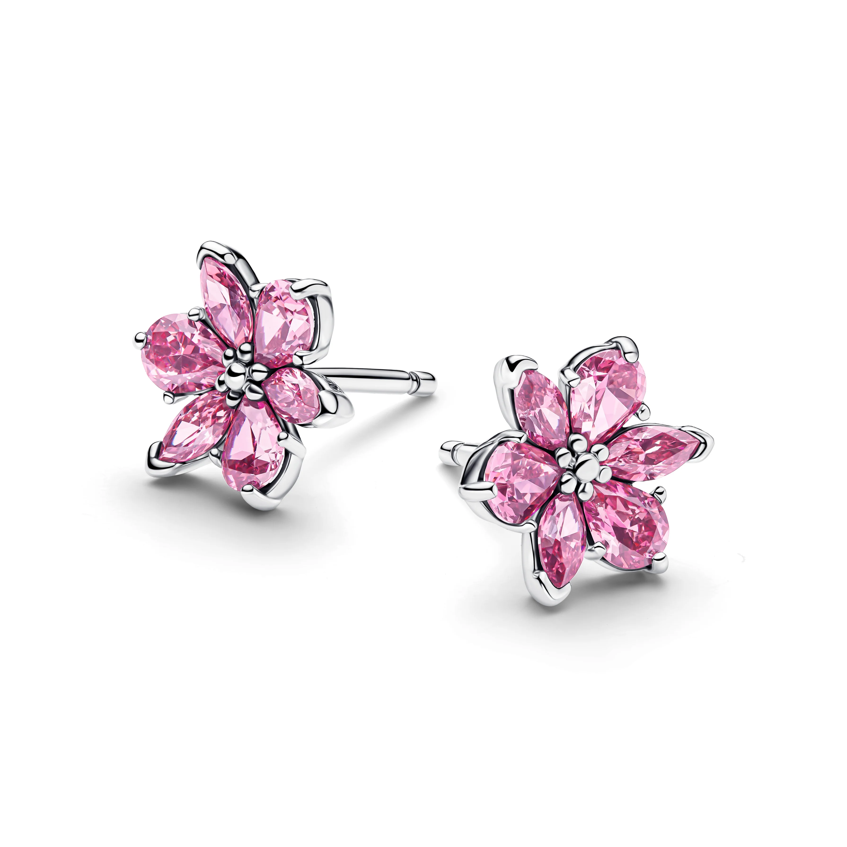 Herbarium Cluster Sterling Silver Stud Earrings With Fancy Pink Cubic Zirconia - Image 2