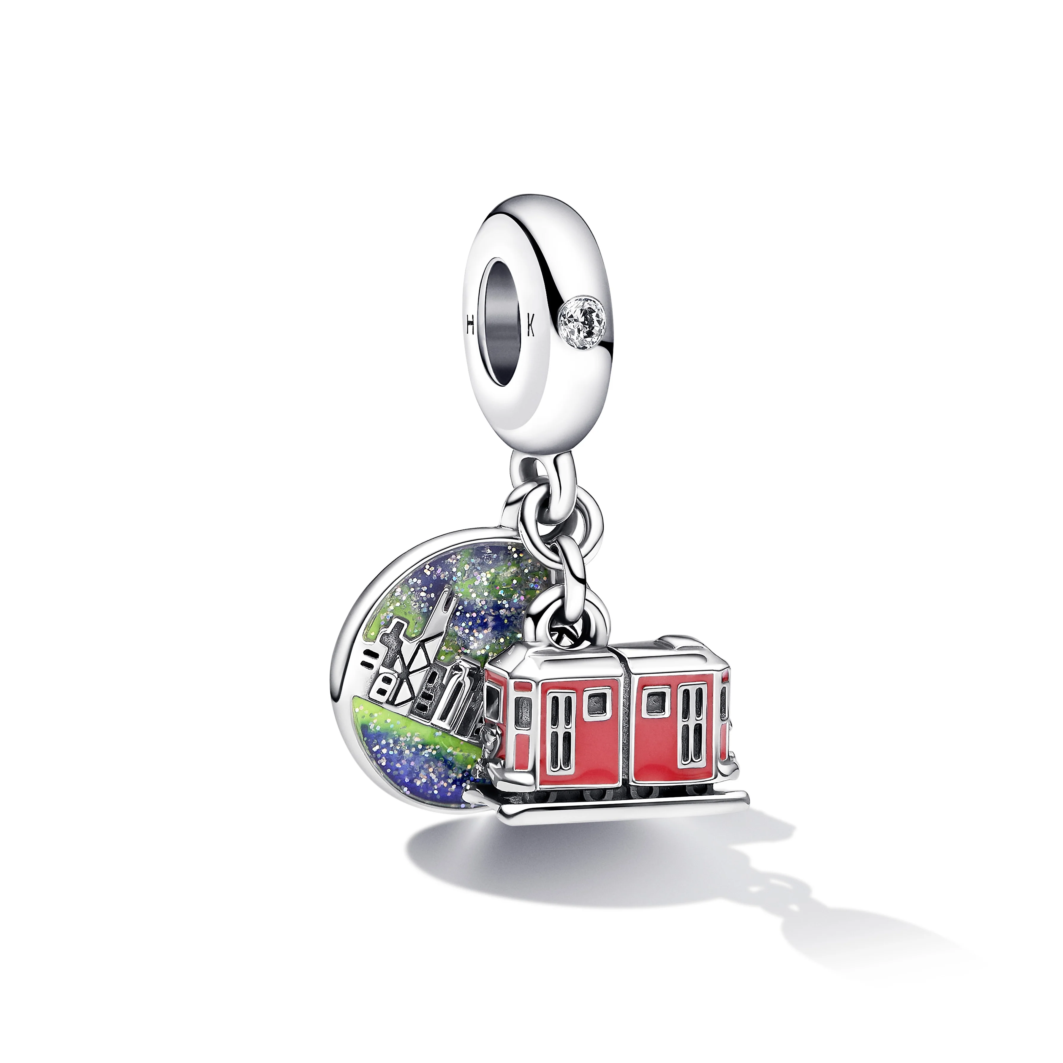 Hong Kong Peak Tram Sterling Silver Dangle With Clear Cubic Zirconia And Red, Blue, Yellow And Glittery Enamel - Image 6