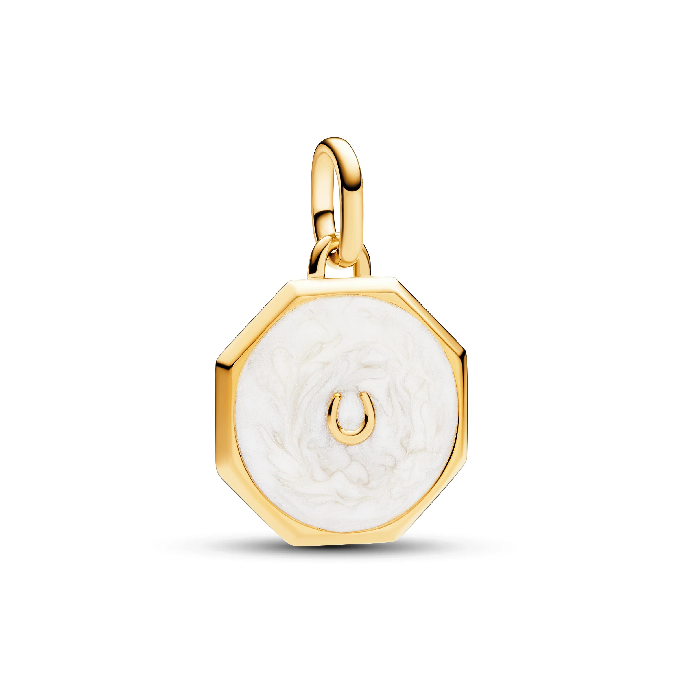 Horseshoe Octagon 14K Gold-Plated Medallion With Shimmering White Enamel