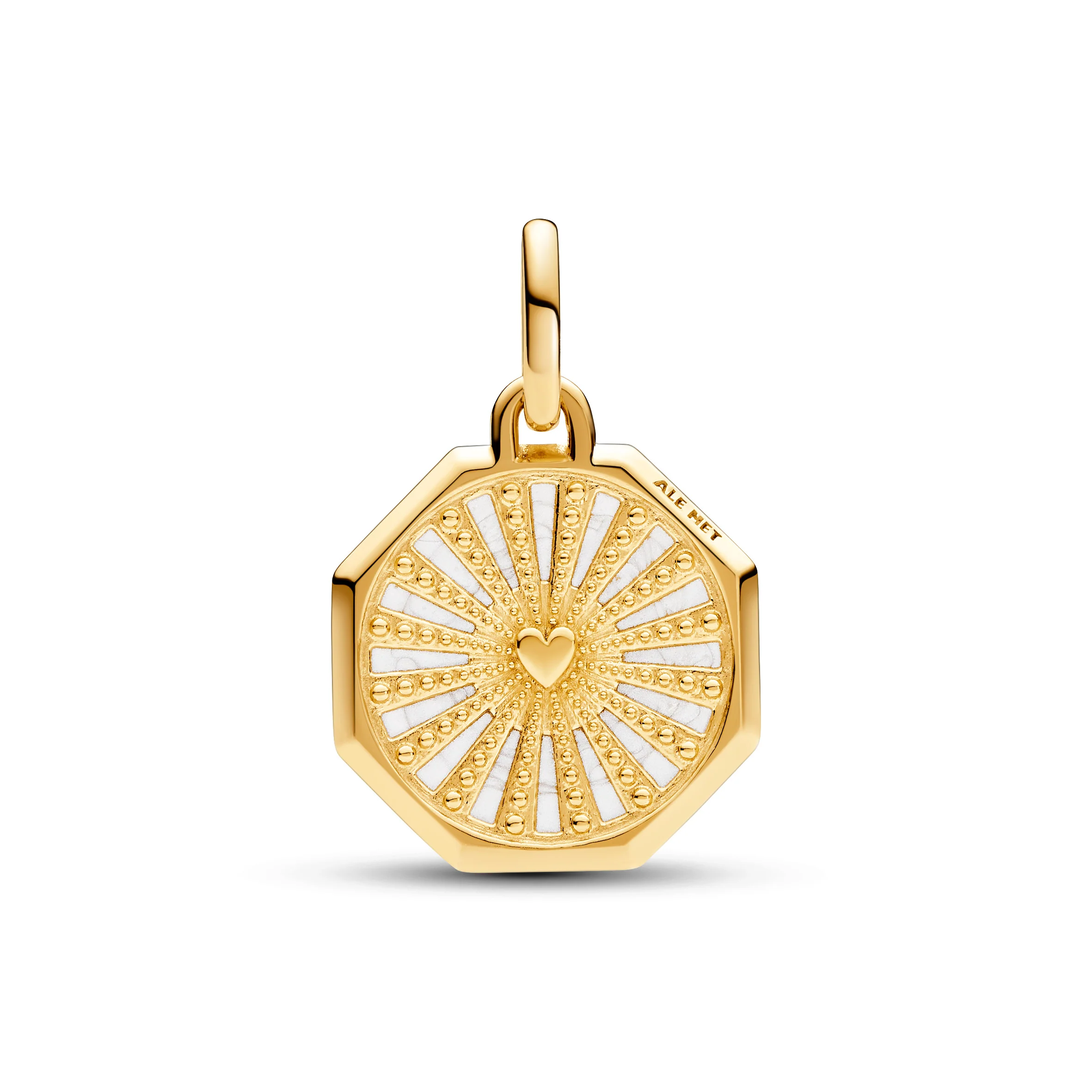 Horseshoe Octagon 14K Gold-Plated Medallion With Shimmering White Enamel - Image 4