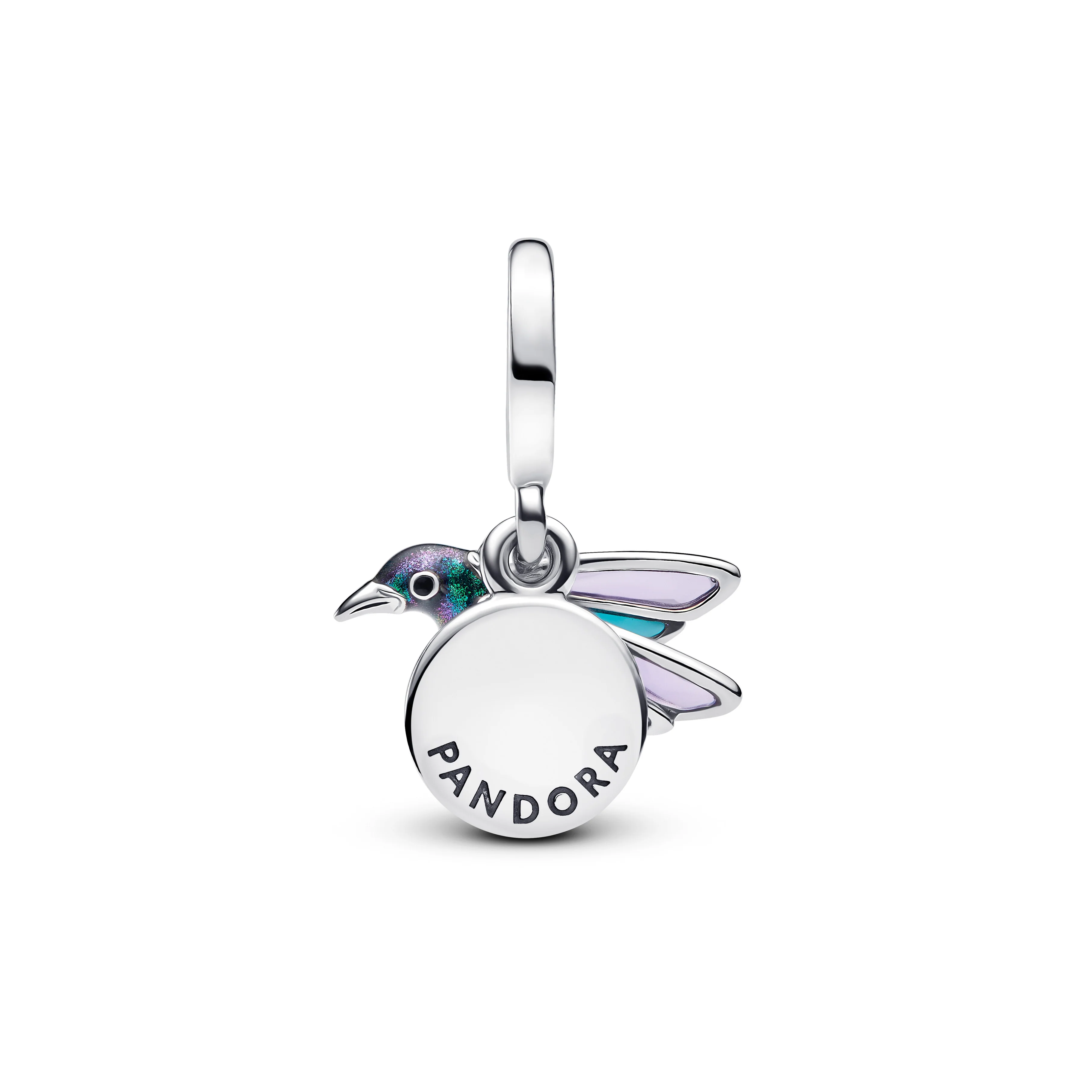 Hummingbird Sterling Silver Double Dangle With Glittery Green, Black, Transparent Blue And Purple Enamel - Image 3