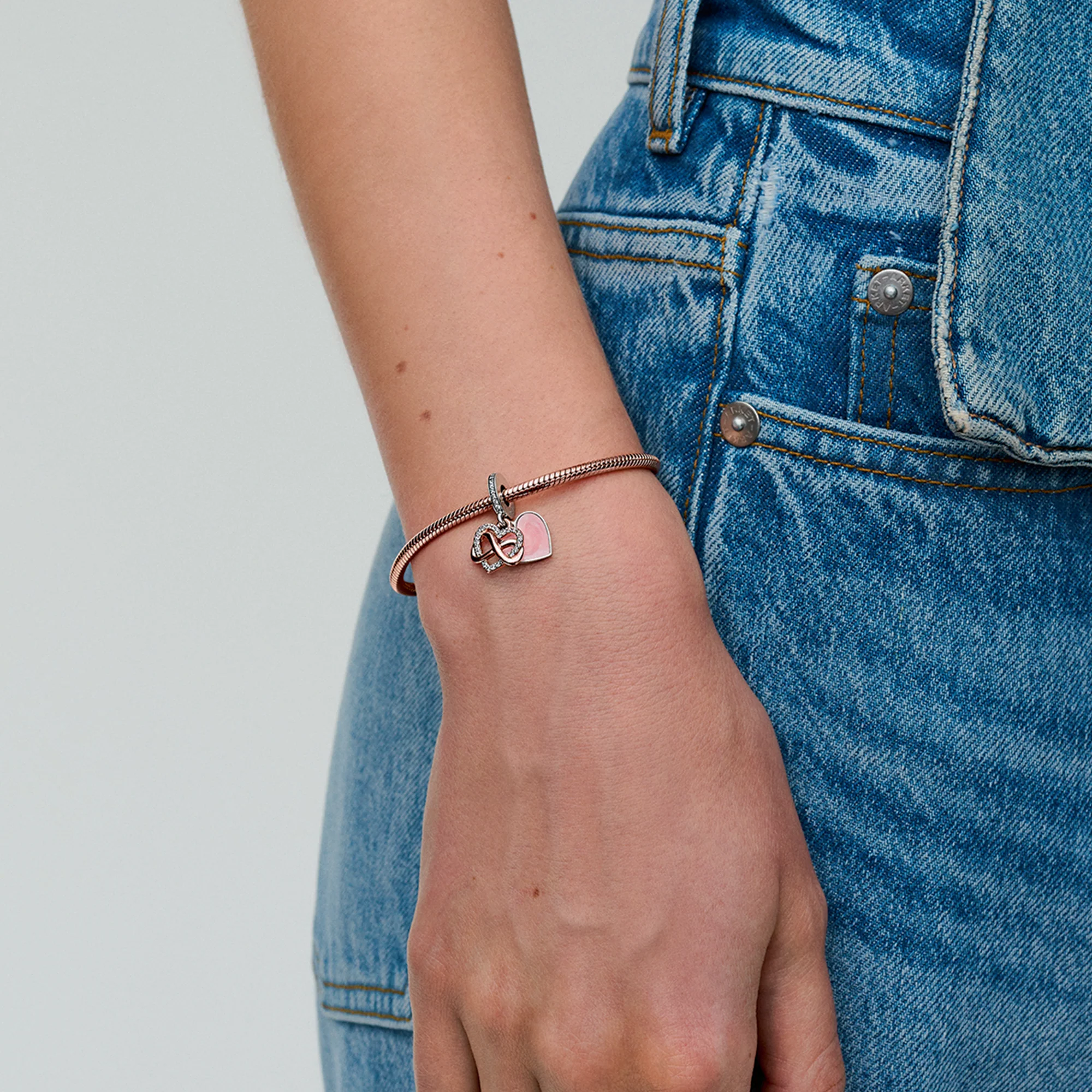Infinity Heart 14K Rose Gold-Plated And Sterling Silver Dangle With Clear Cubic Zirconia And Pink Enamel - Image 2