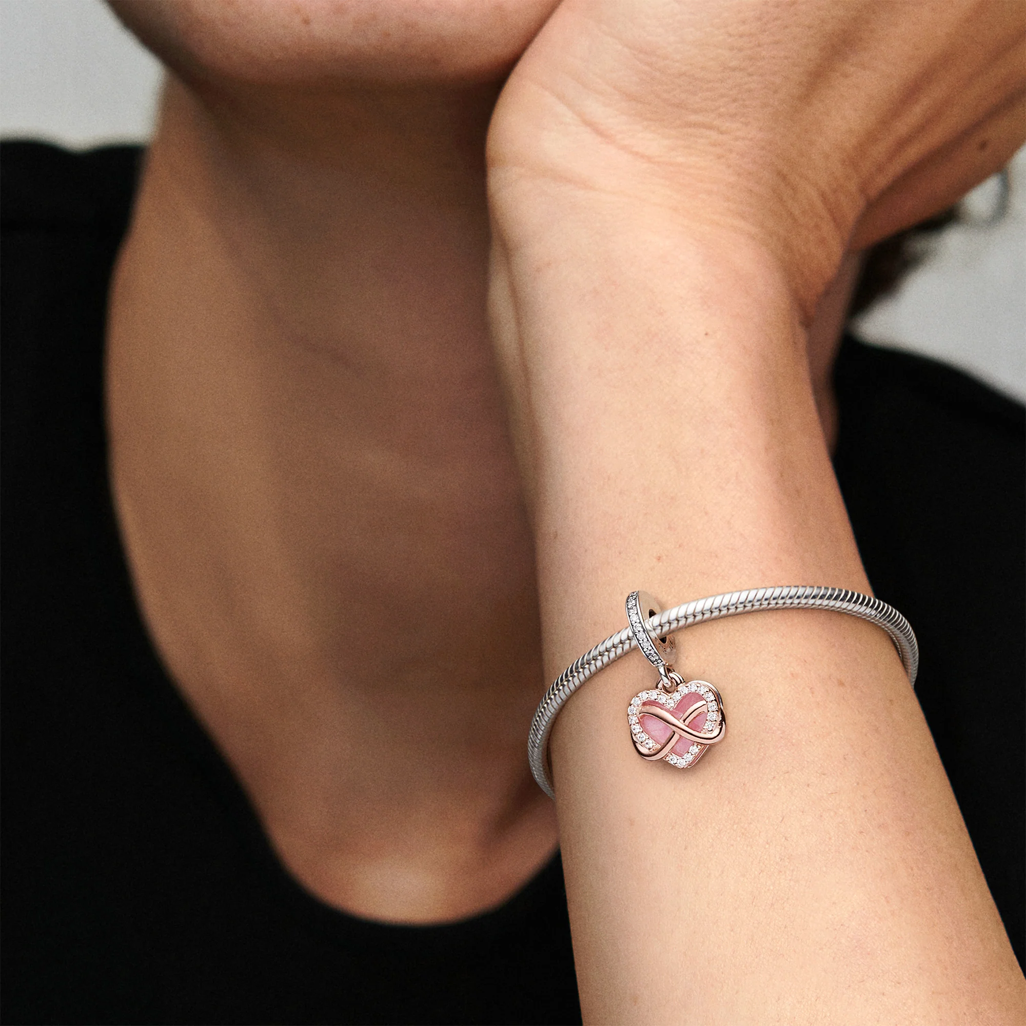 Infinity Heart 14K Rose Gold-Plated And Sterling Silver Dangle With Clear Cubic Zirconia And Pink Enamel - Image 3