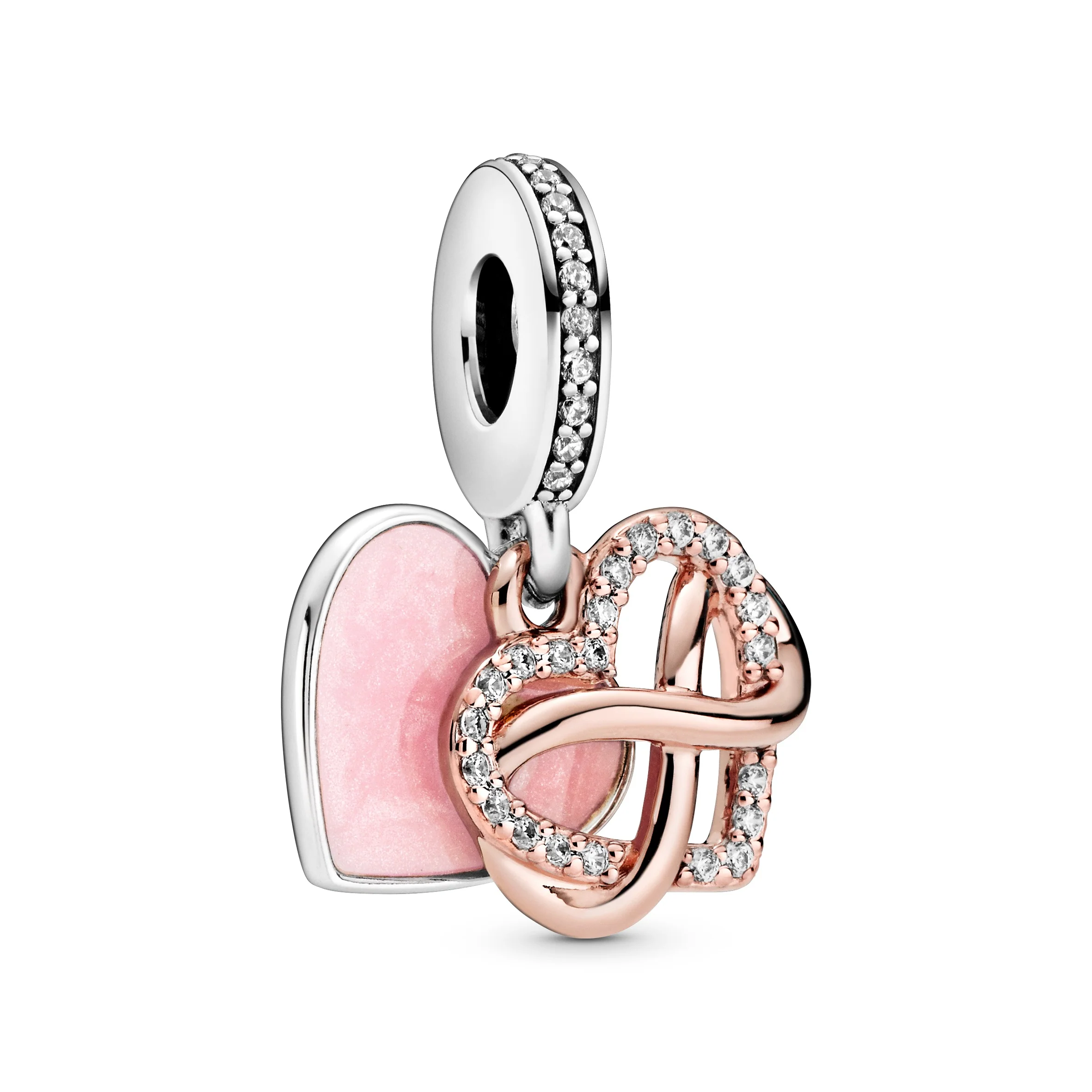 Infinity Heart 14K Rose Gold-Plated And Sterling Silver Dangle With Clear Cubic Zirconia And Pink Enamel - Image 5