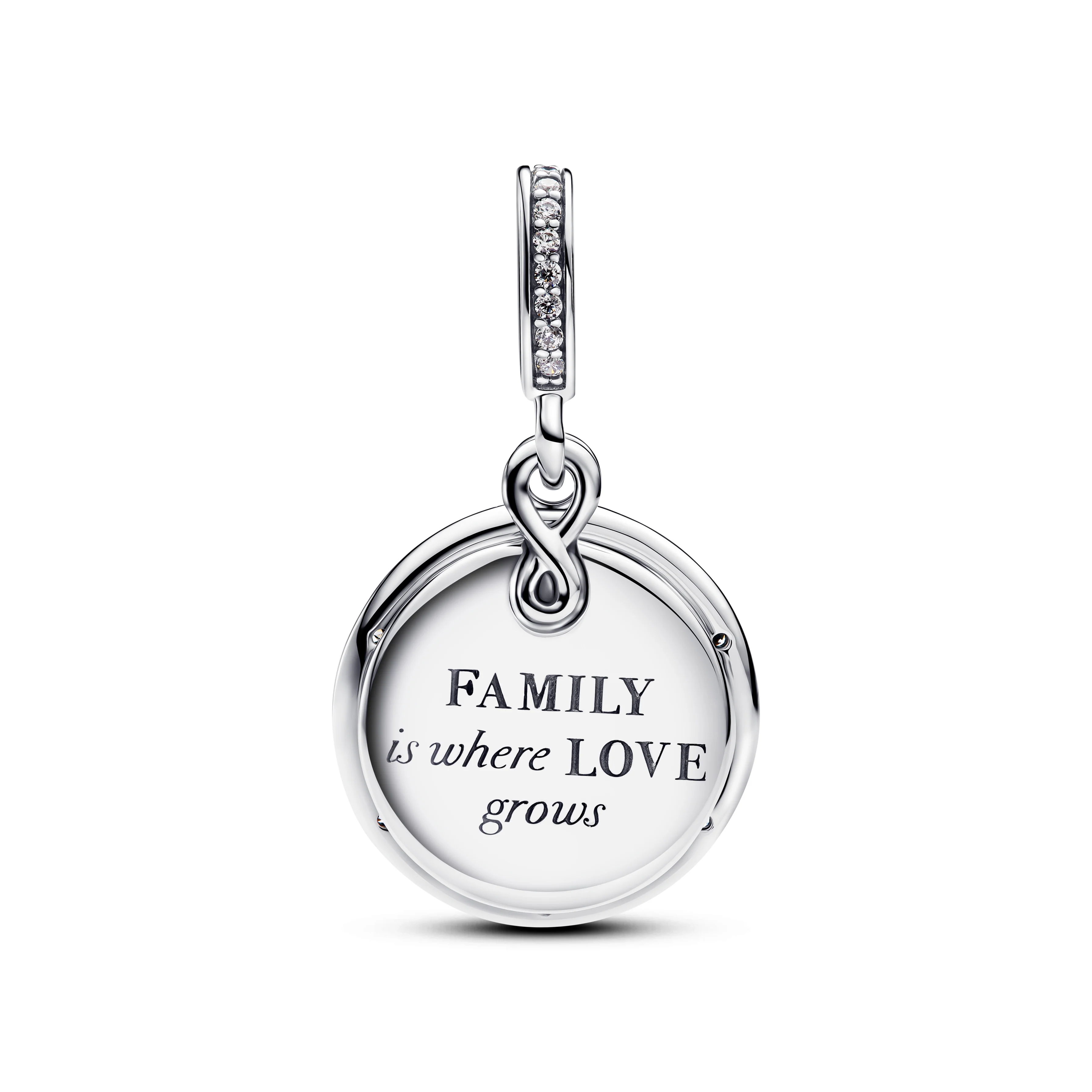 Infinity Tree Sterling Silver Double Dangle With Clear Cubic Zirconia And Glittery Glow In The Dark Blue Enamel - Image 3