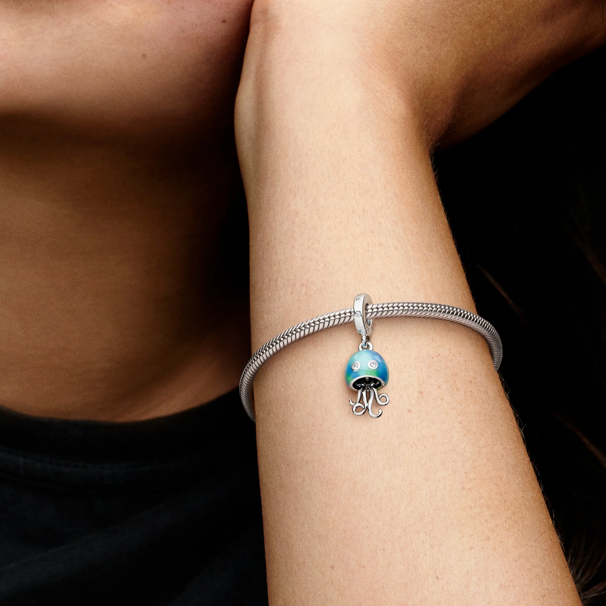 Jellyfish Sterling Silver Dangle With Clear Cubic Zirconia And Color Changing Enamel - Image 5