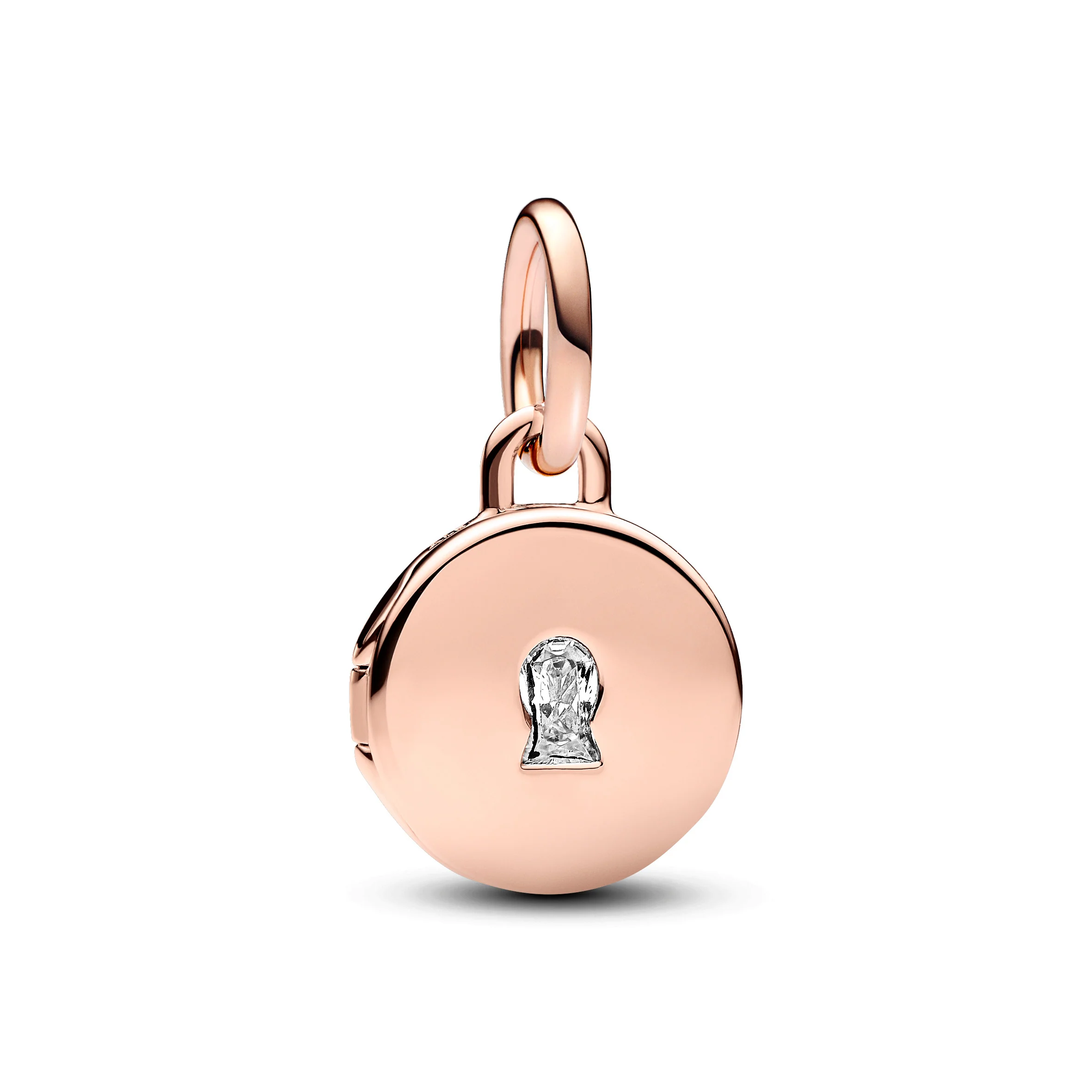 Key Hole Engravable Locket 14K Rose Gold-Plated Dangle With Clear Cubic Zirconia - Image 3