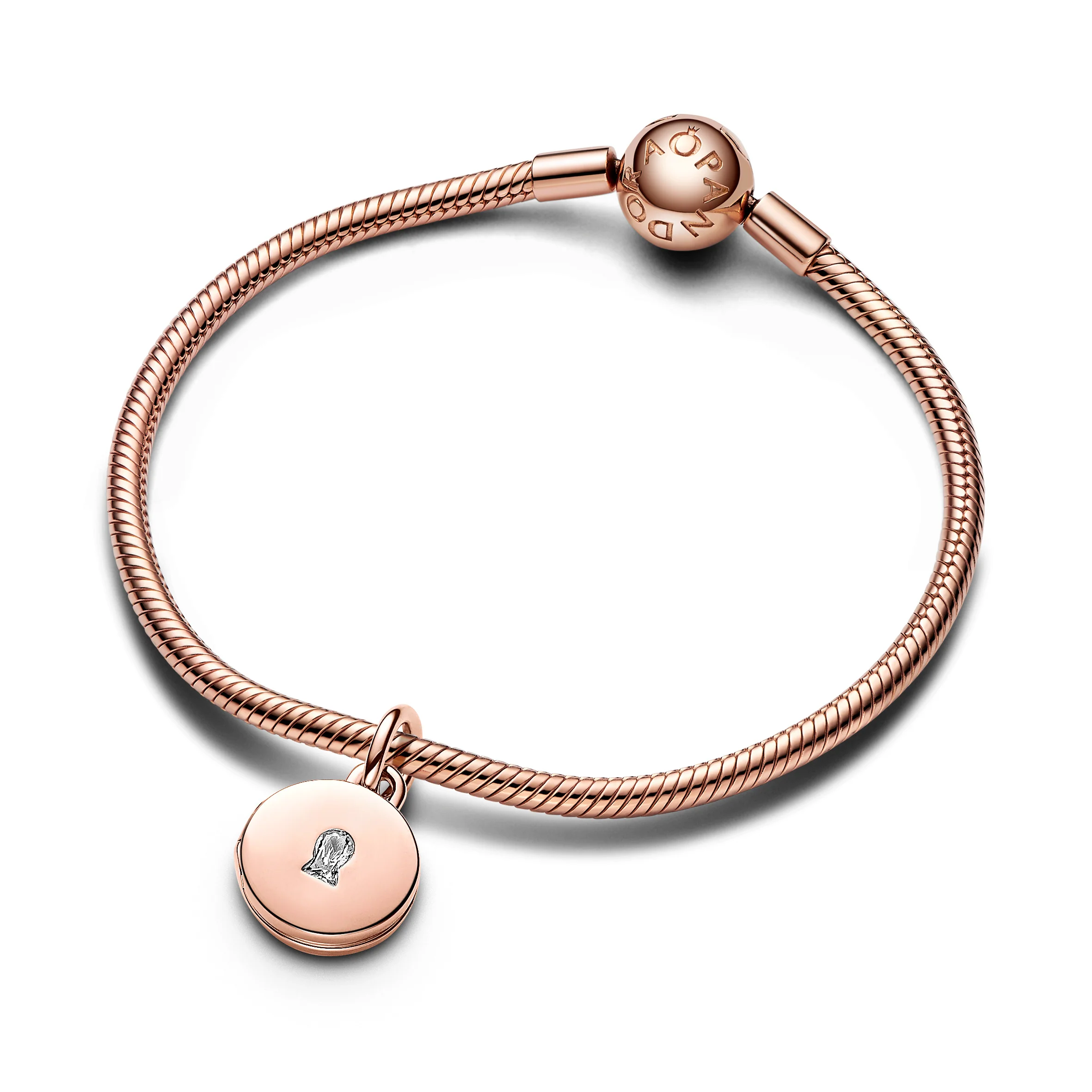 Key Hole Engravable Locket 14K Rose Gold-Plated Dangle With Clear Cubic Zirconia - Image 5