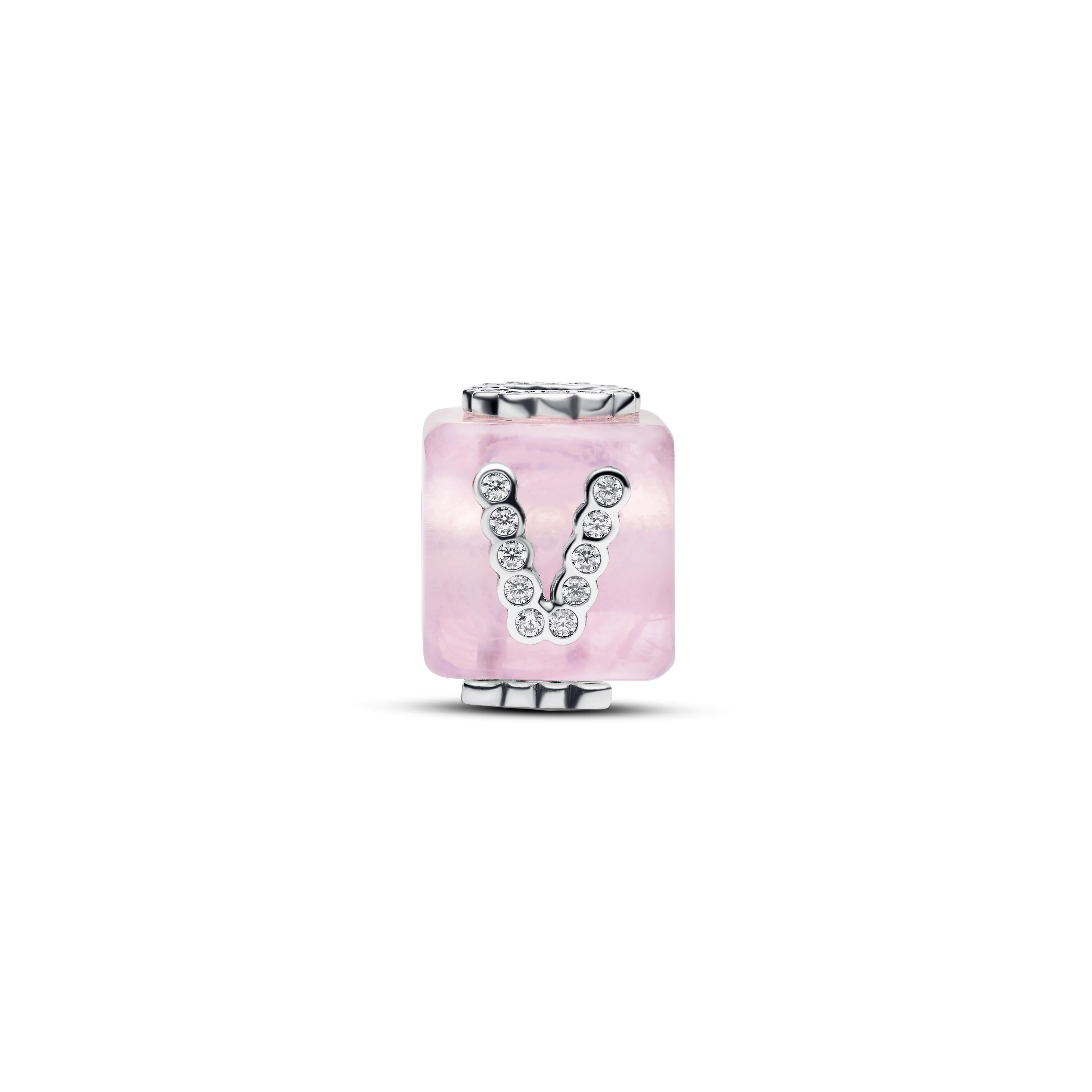 Love Cube Sterling Silver Charm With Pink Murano Glas And  Clear Cubic Zirconia - Image 2