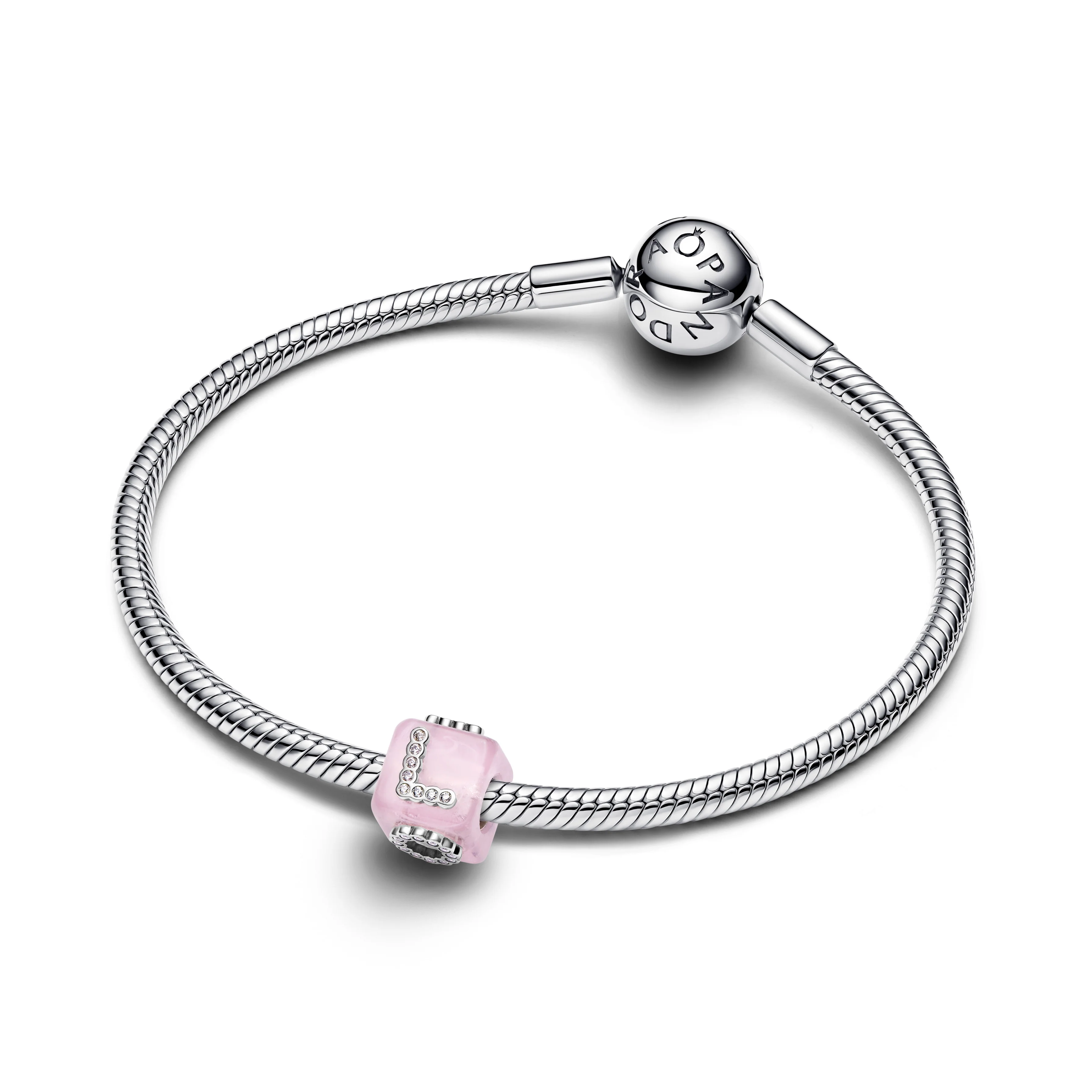 Love Cube Sterling Silver Charm With Pink Murano Glas And  Clear Cubic Zirconia - Image 3