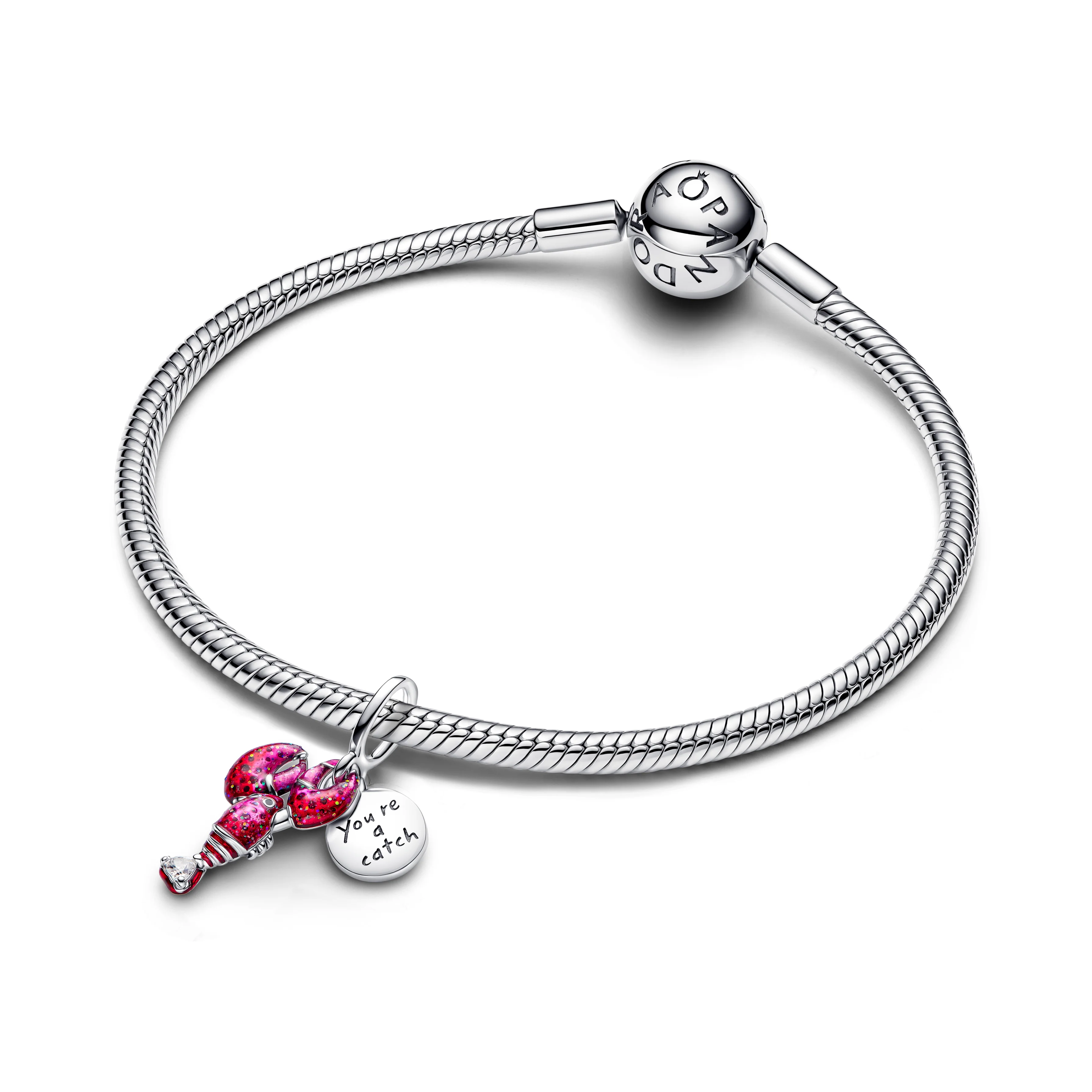 Love Lobster Sterling Silver Double Dangle With Clear Cubic Zirconia, Black, Glittery Red And Pink Enamel - Image 4