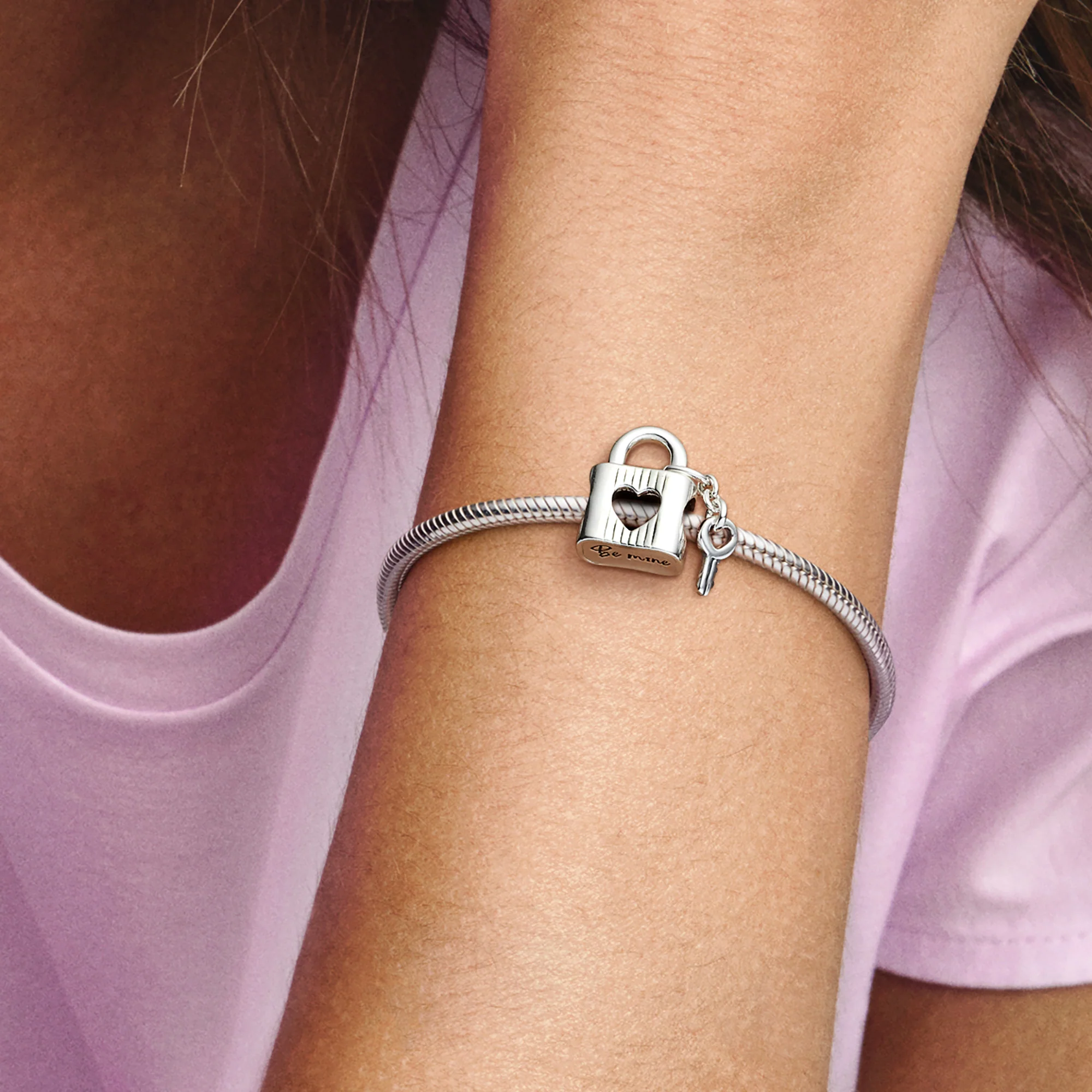 Love Padlock And Key Sterling Silver Charm With Black Enamel - Image 2