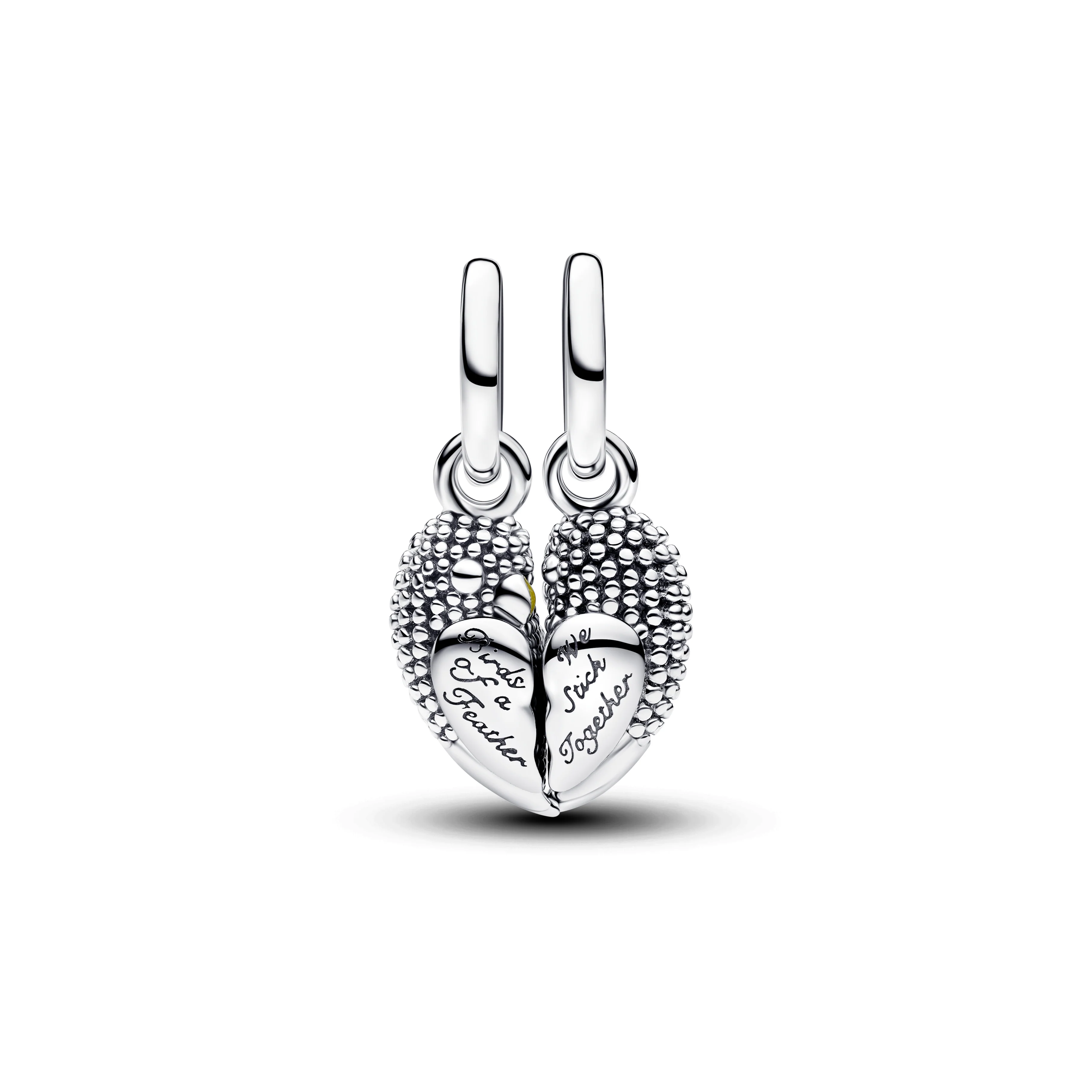 Magnetic Love Birds Sterling Silver Splittable Dangle With Royal Green Crystal, Yellow And Shaded Pink Enamel - Image 2