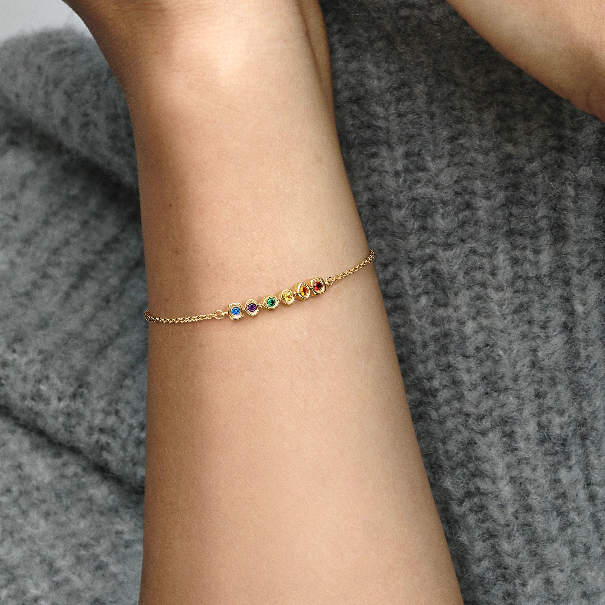 Marvel 14K Gold-Plated Bracelet With Red, Orange, Yellow, Green, Purple And Blue Crystal - Image 2