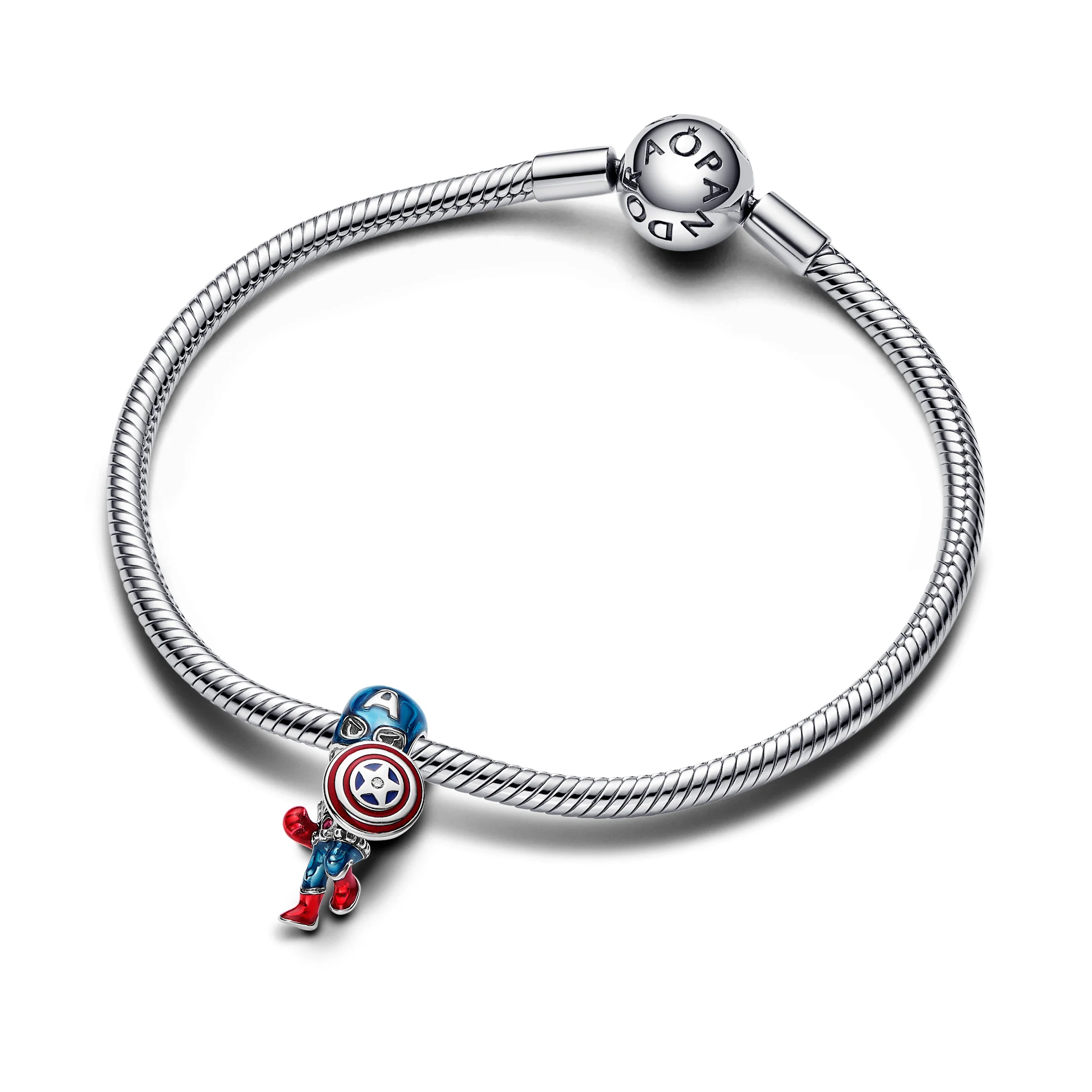 Marvel Captain America Sterling Silver Charm With Clear And Red Cubic Zirconia, Red And Blue Enamel - Image 3