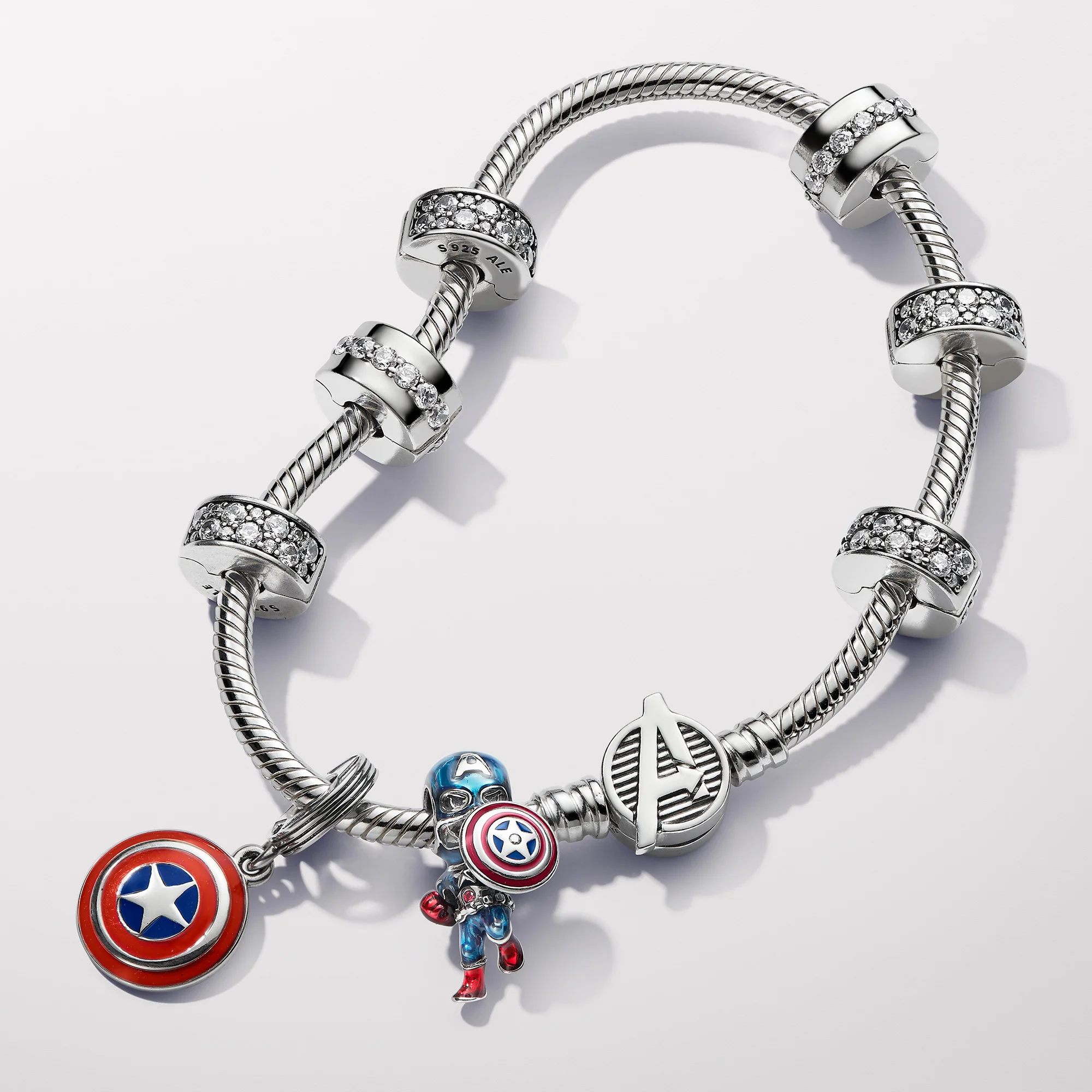 Marvel Captain America Sterling Silver Charm With Clear And Red Cubic Zirconia, Red And Blue Enamel - Image 7