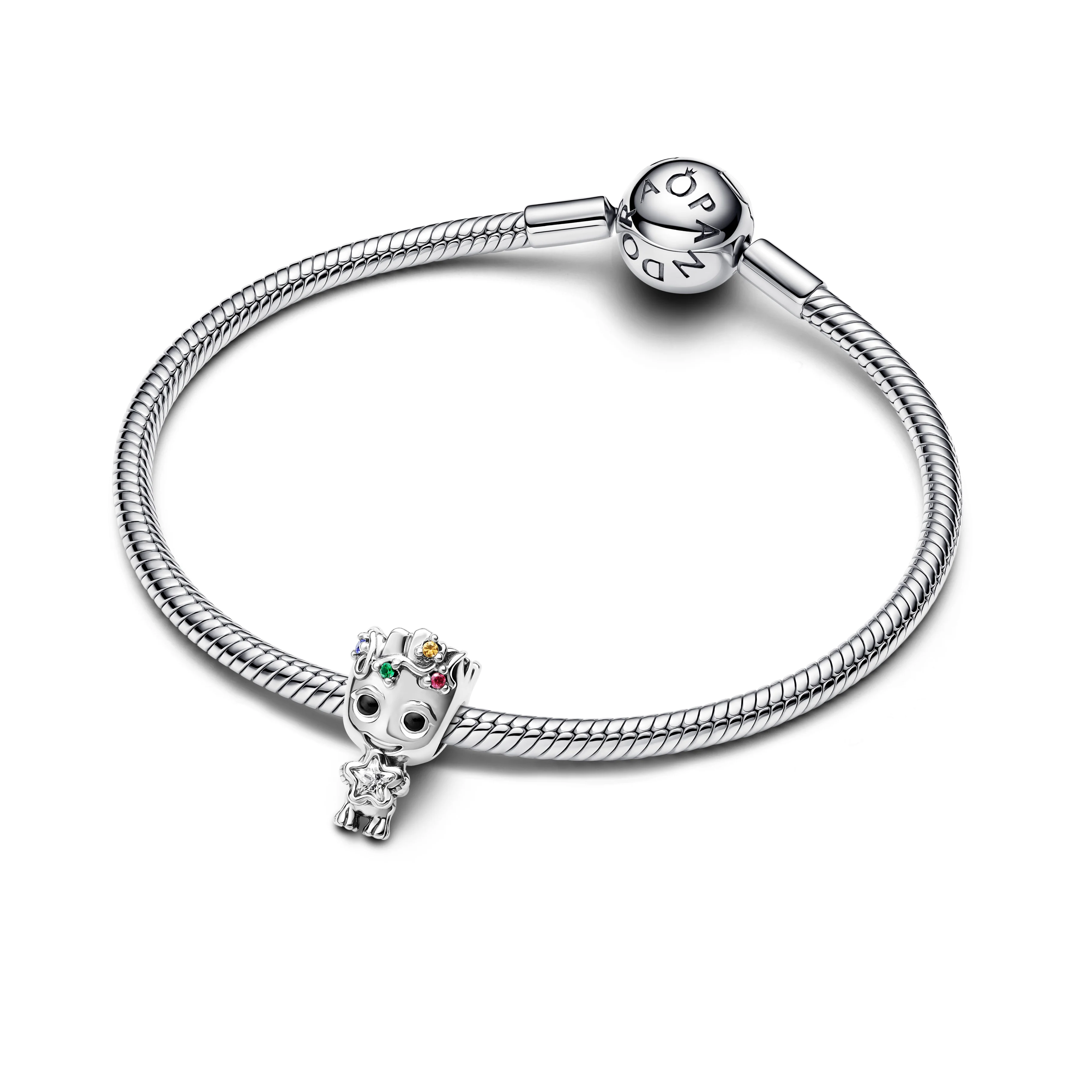 Marvel Groot Sterling Silver Charm With Clear And Red Cubic Zirconia, Blue, Green And Yellow Crystal And Black Enamel - Image 4
