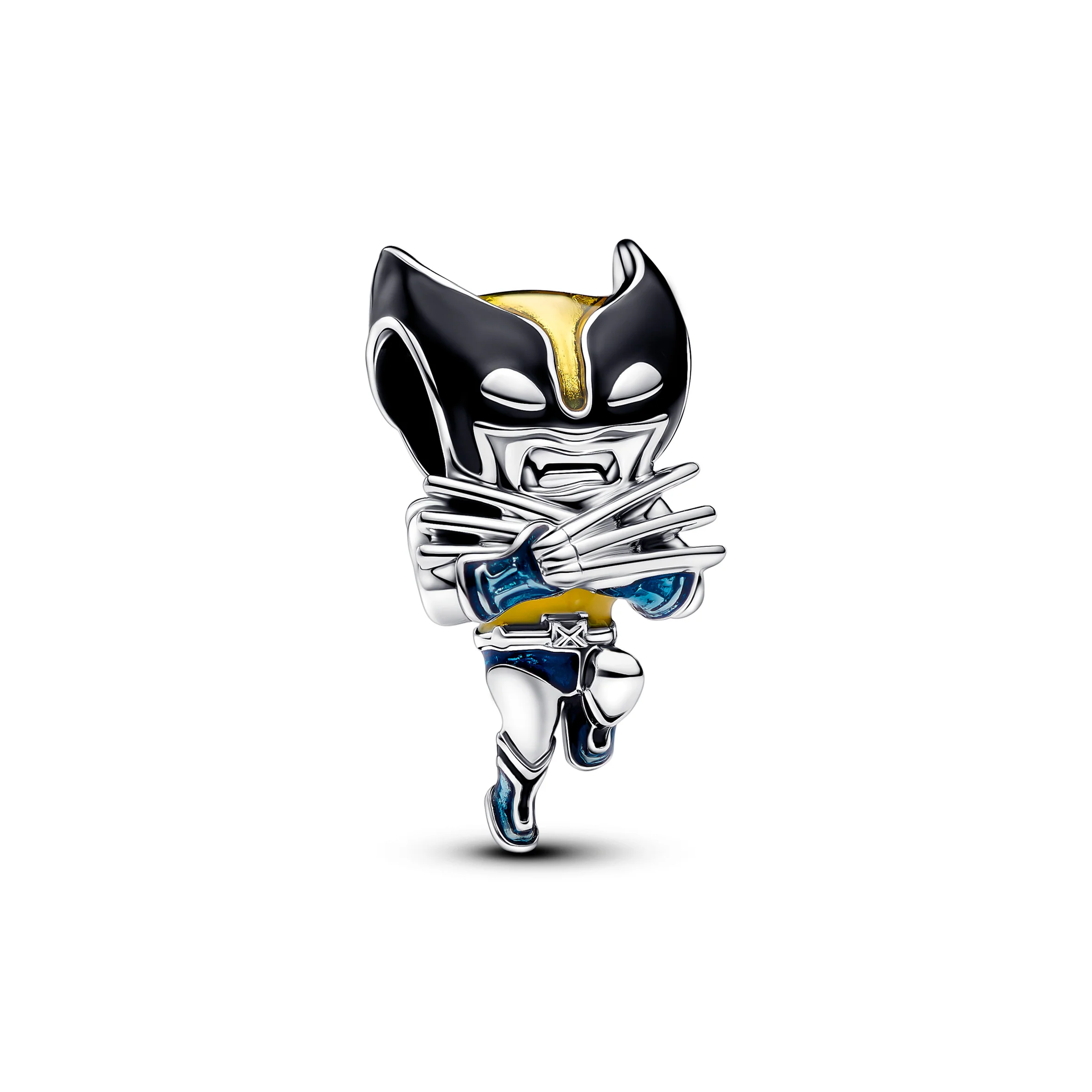 Marvel Wolverine Sterling Silver Charm With Black, Yellow And Blue Enamel