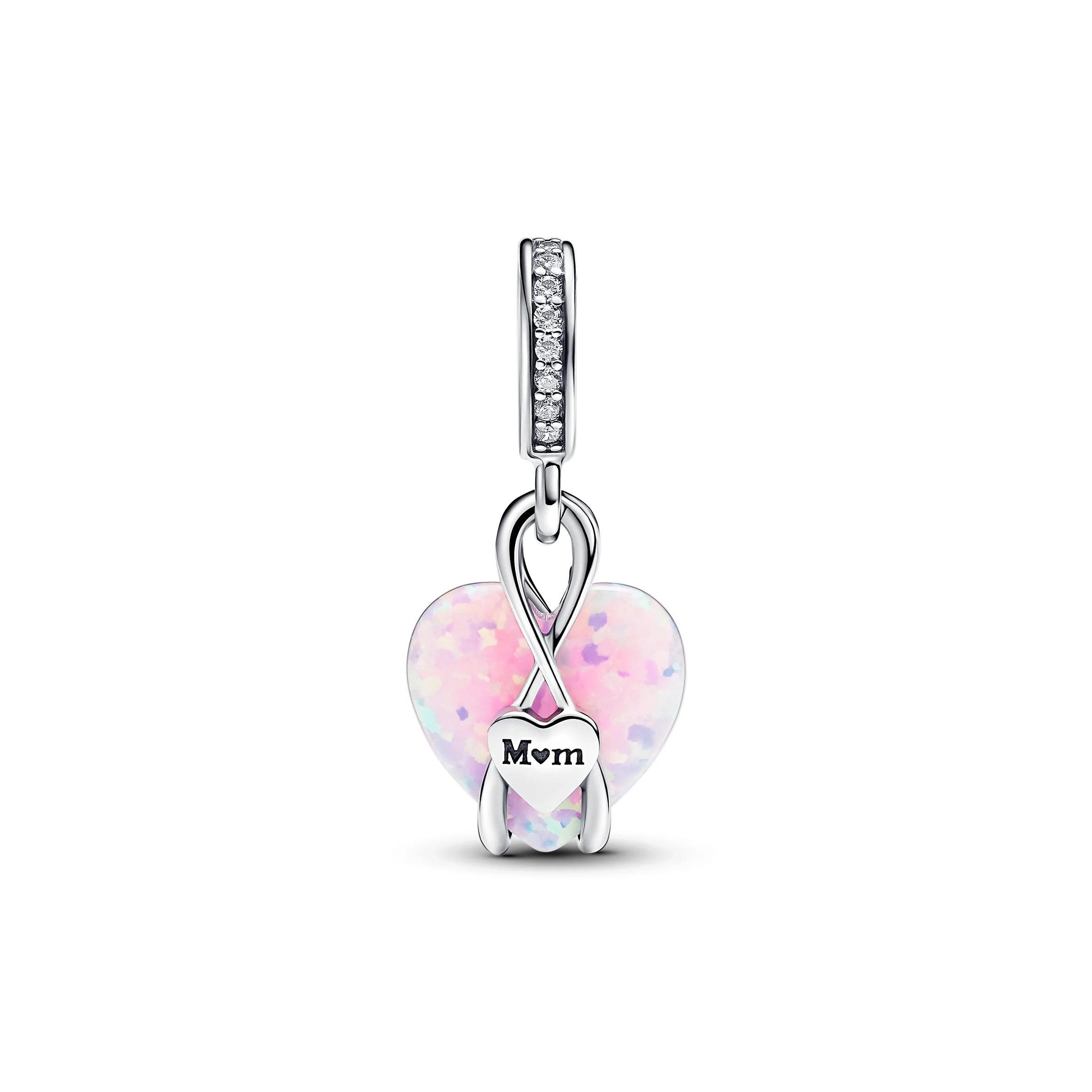 Mom Heart Sterling Silver Dangle With Pink Lab-Created Opal And Clear Cubic Zirconia - Image 3