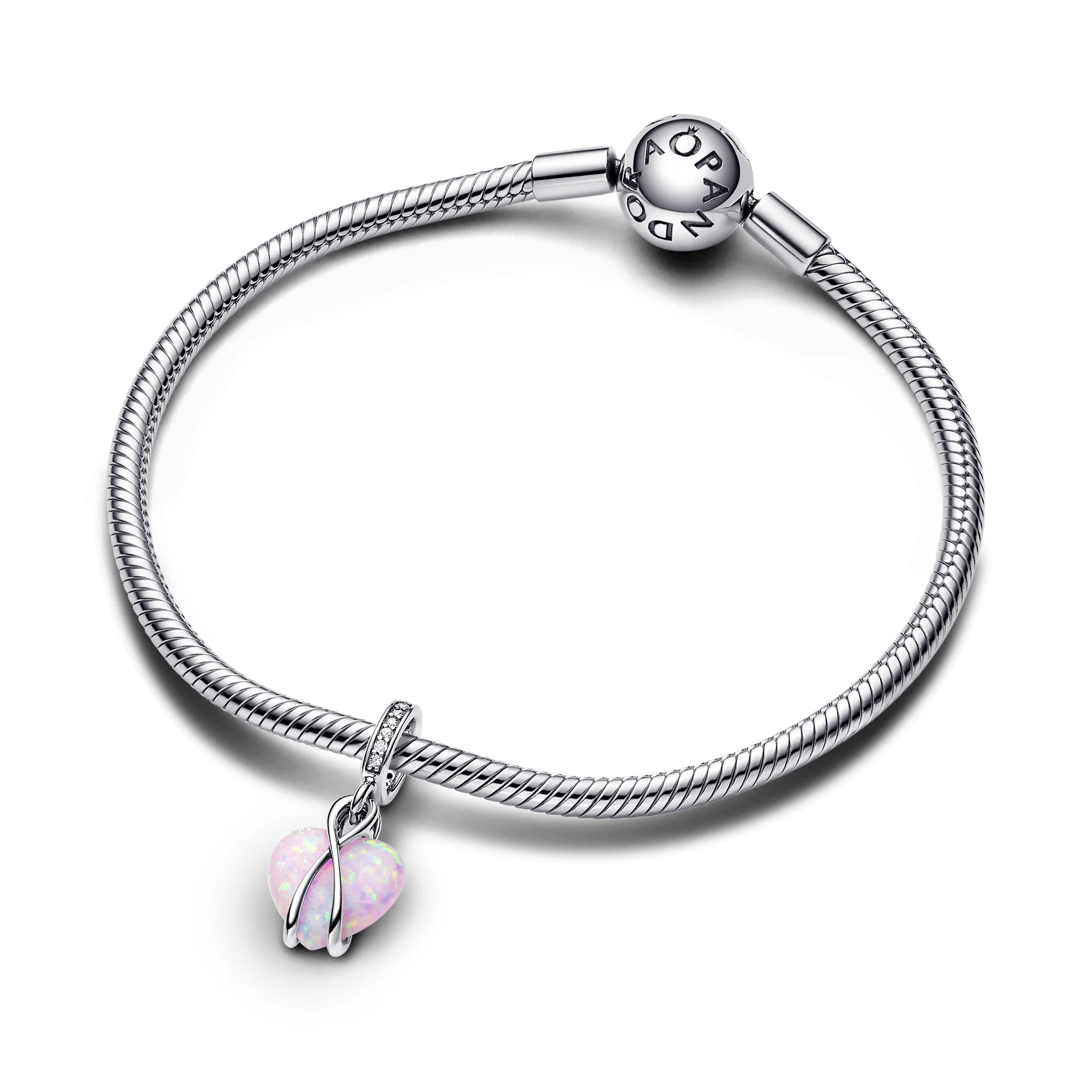 Mom Heart Sterling Silver Dangle With Pink Lab-Created Opal And Clear Cubic Zirconia - Image 4