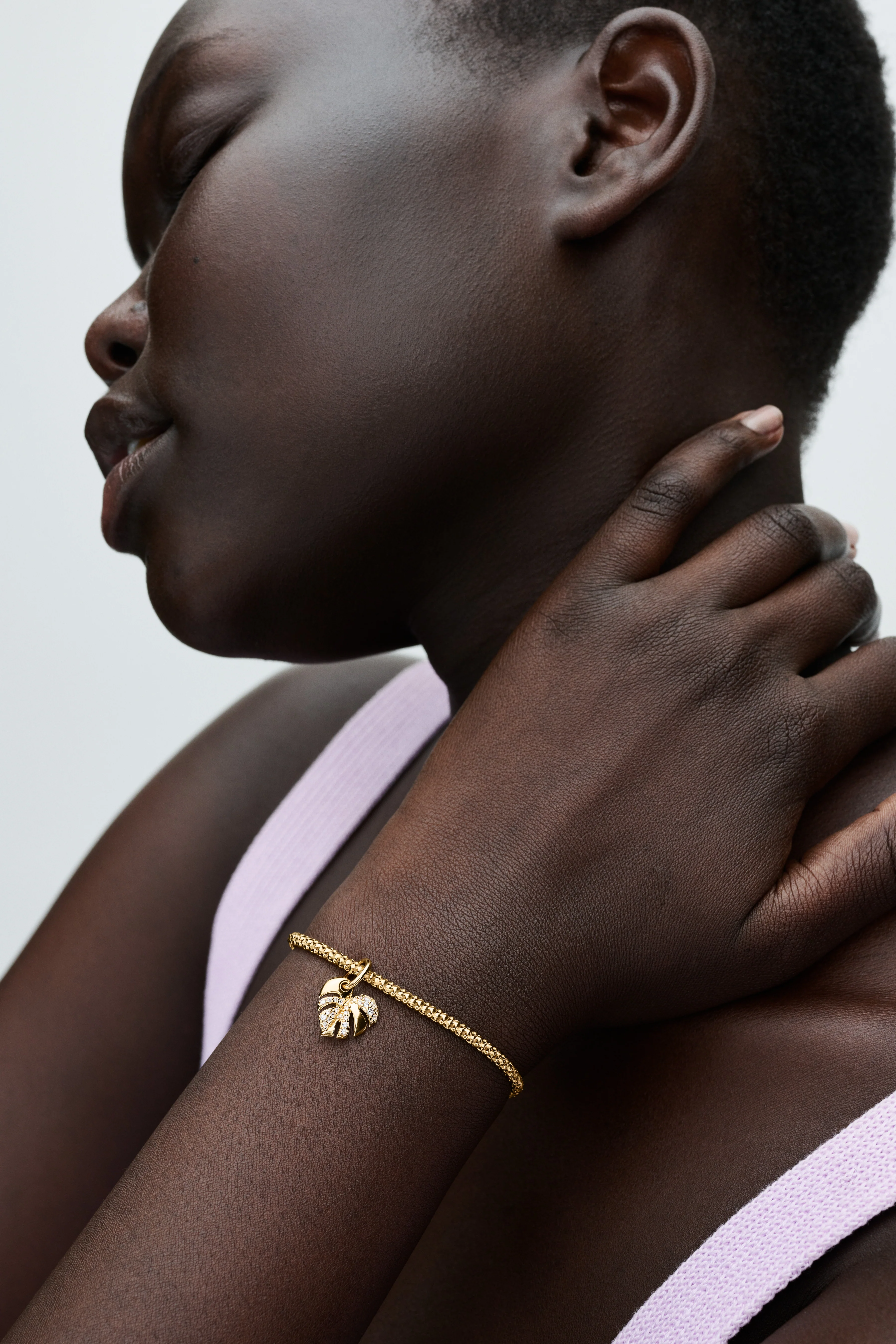 Monstera 14K Gold-Plated Dangle With Clear Cubic Zirconia - Image 3
