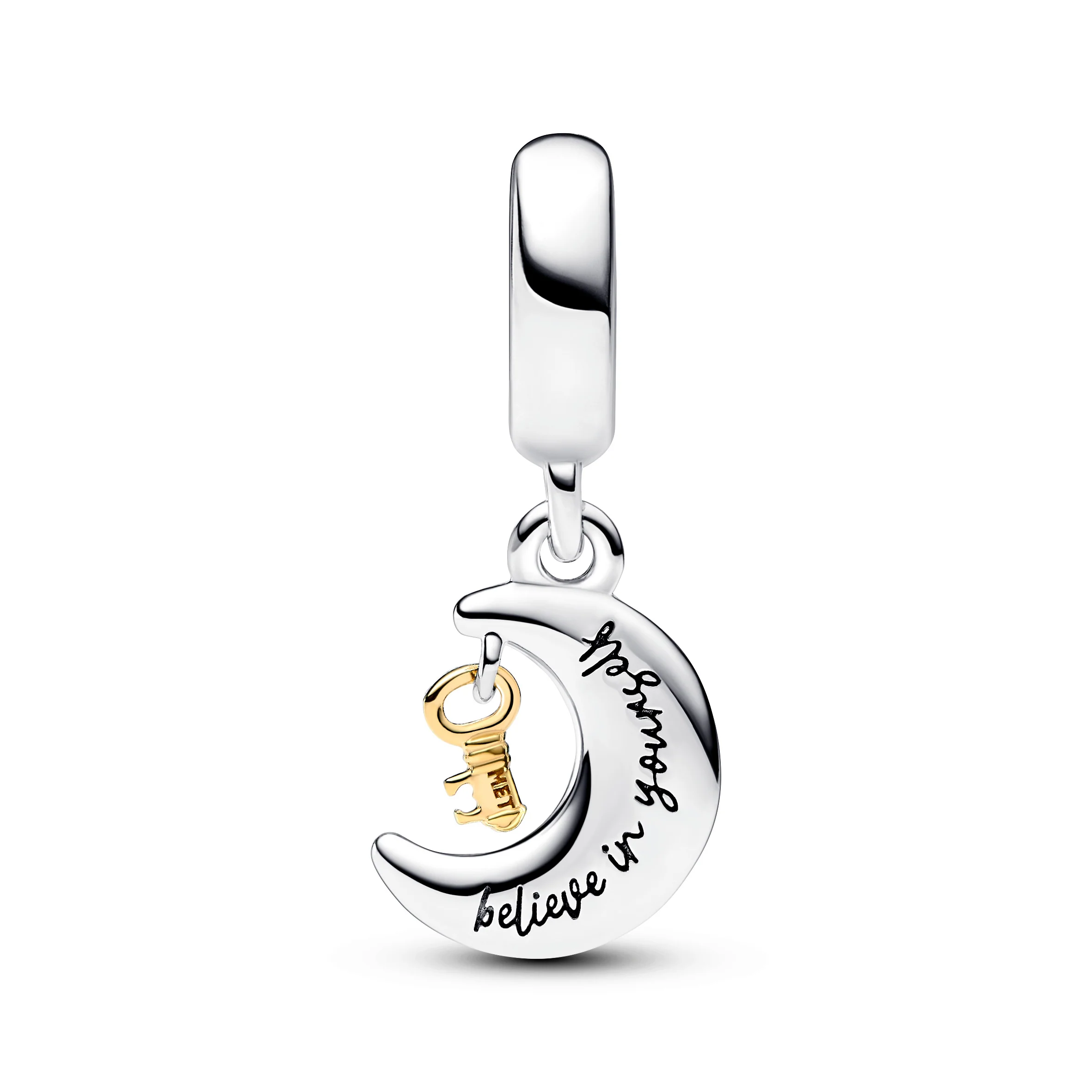 Moon And Key Sterling Silver And 14K Gold-Plated Dangle With Clear Cubic Zirconia And Pink Lab-Created Opal - Image 4