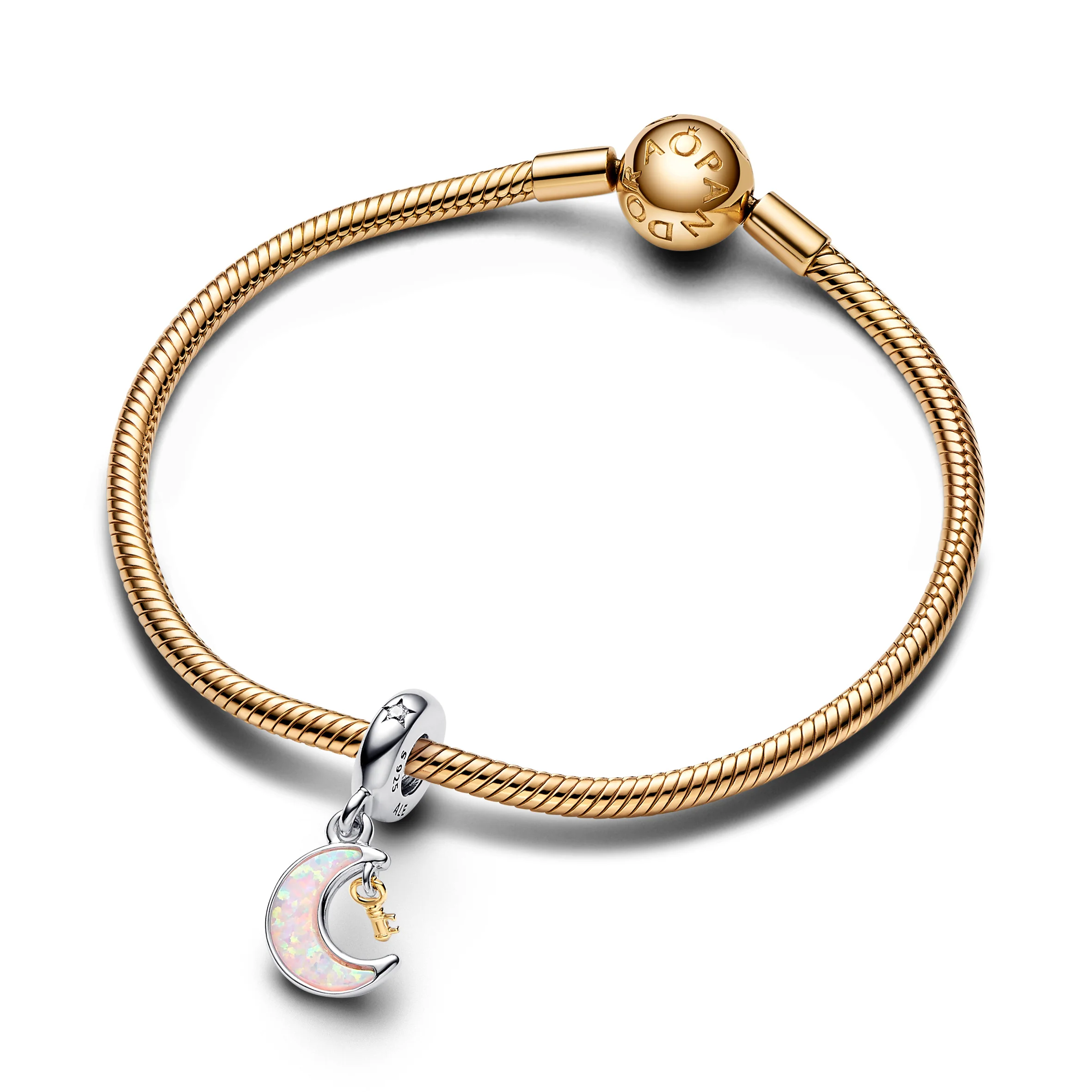 Moon And Key Sterling Silver And 14K Gold-Plated Dangle With Clear Cubic Zirconia And Pink Lab-Created Opal - Image 5