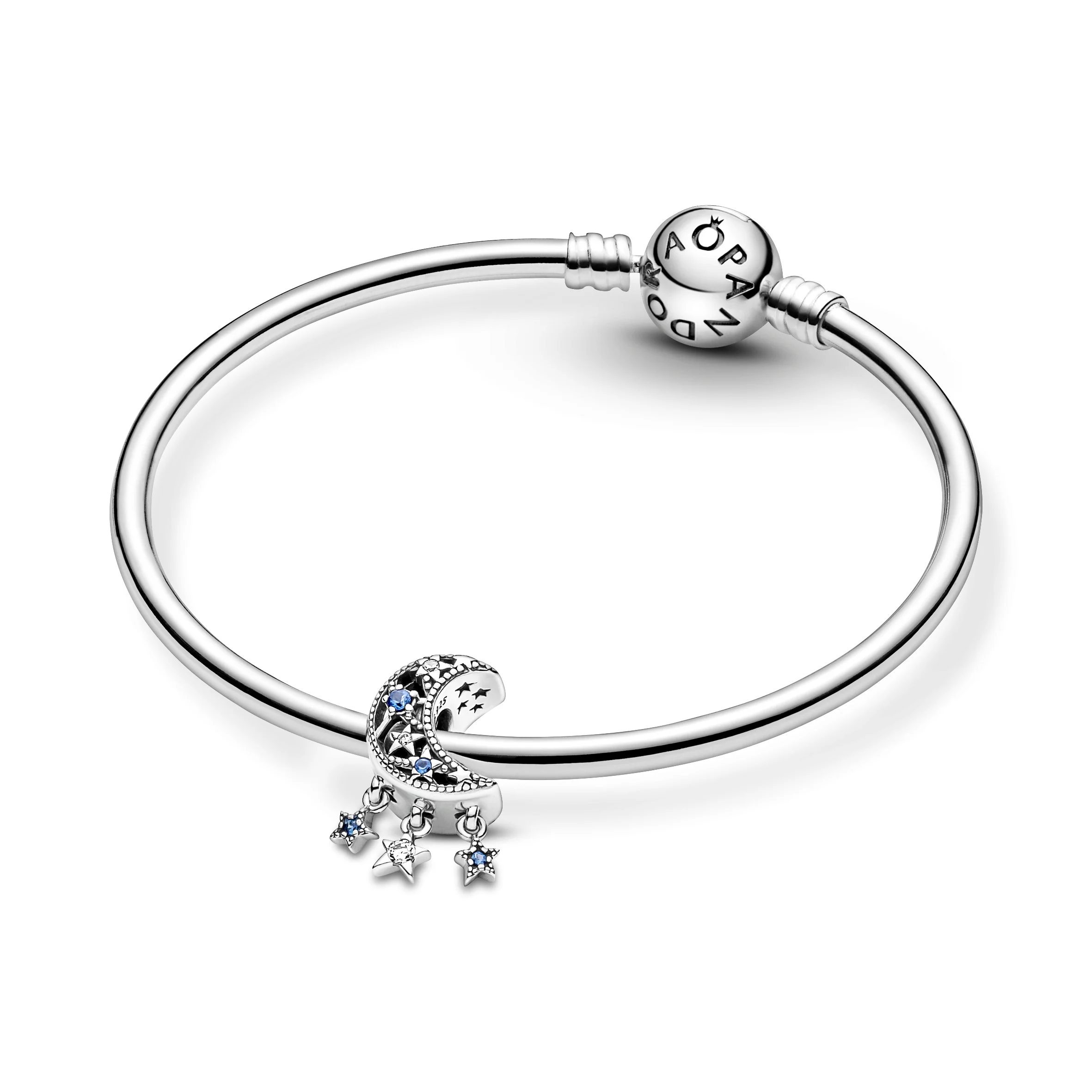 Moon And Star Sterling Silver Charm With Stellar Blue Crystal And Clear Cubic Zirconia - Image 6