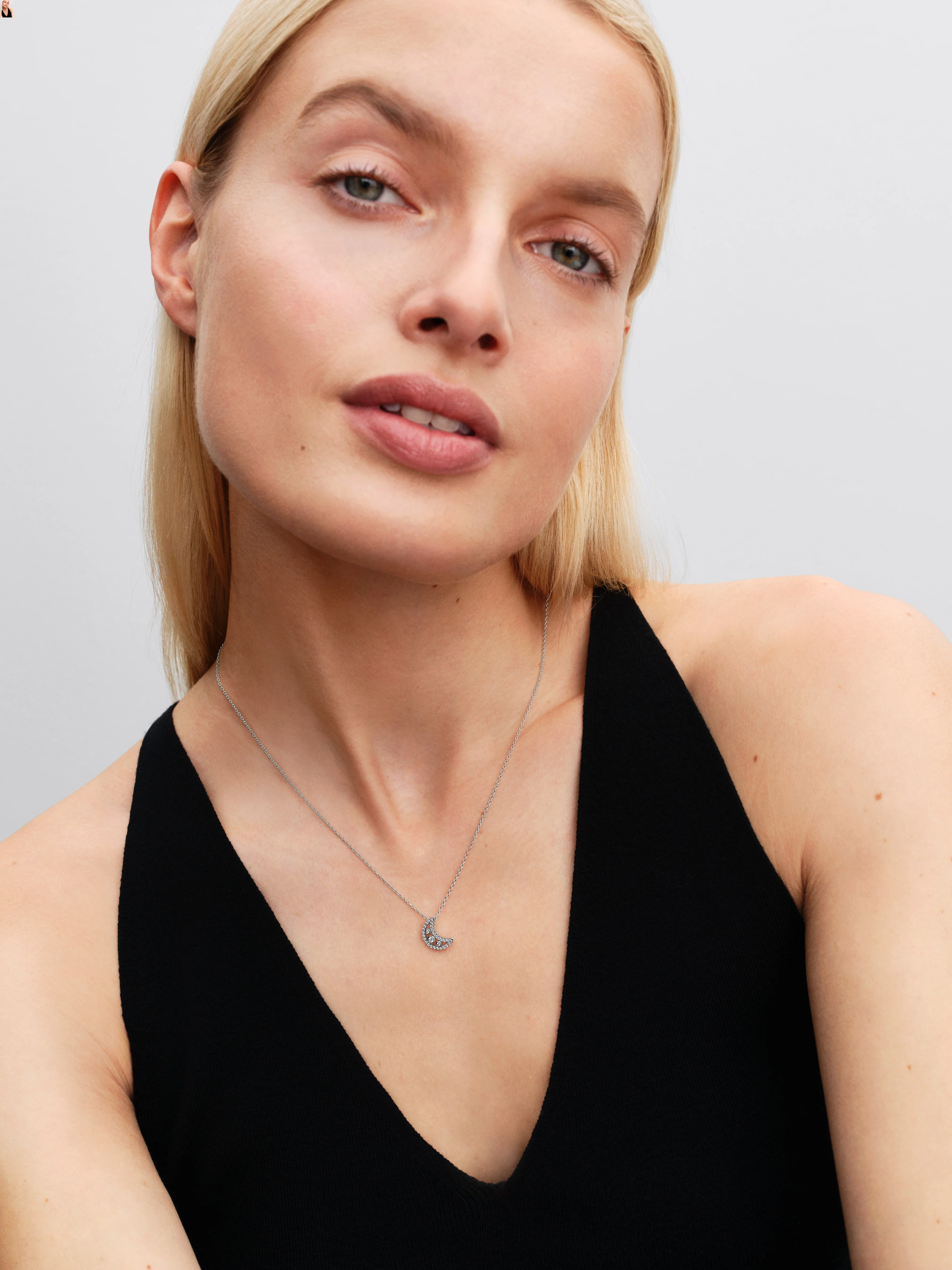 Moon Sterling Silver Pendant Necklace With Clear Cubic Zirconia - Image 2