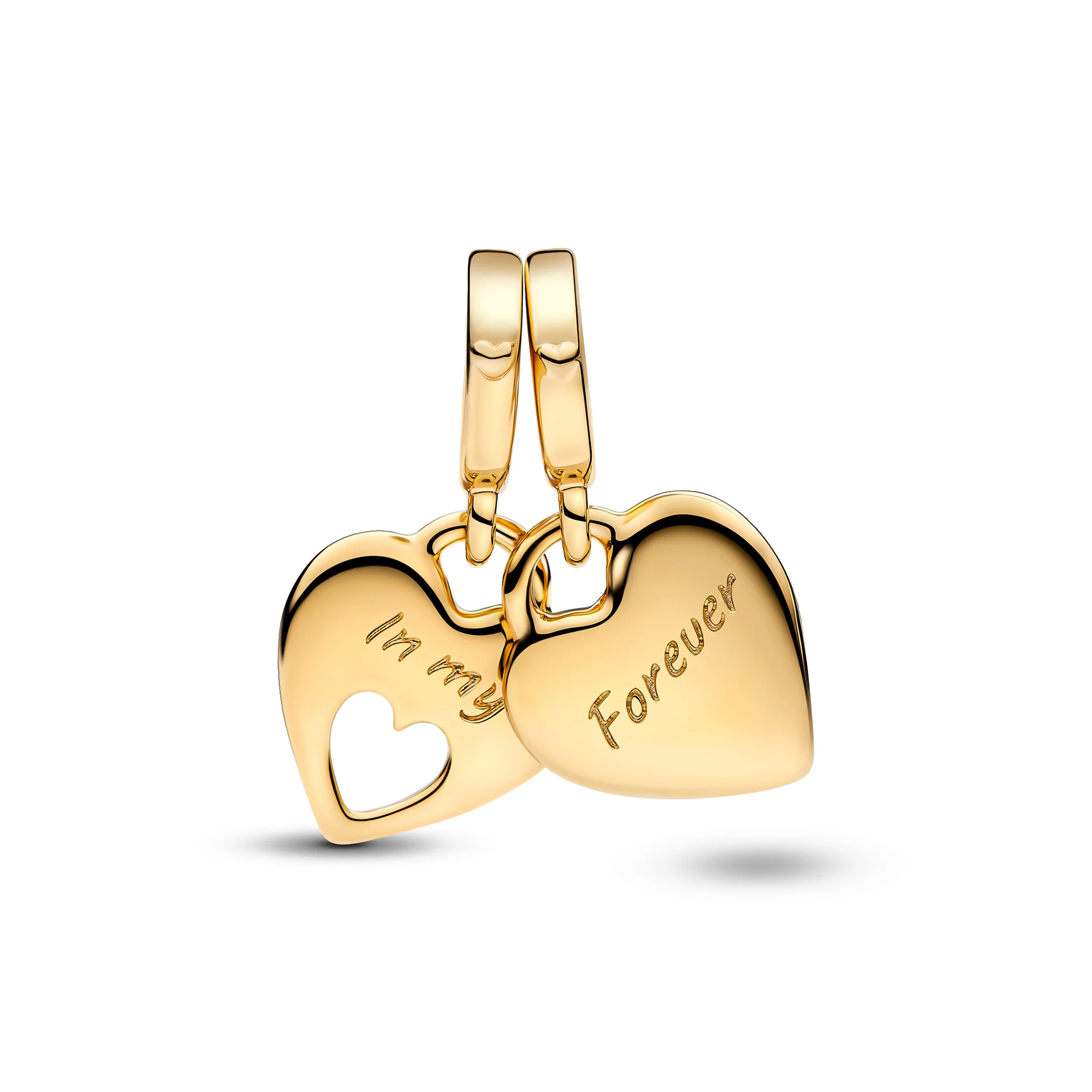 Mother And Daughter Hearts 14K Gold-Plated Split Dangle With Shimmering White Enamel - Image 4