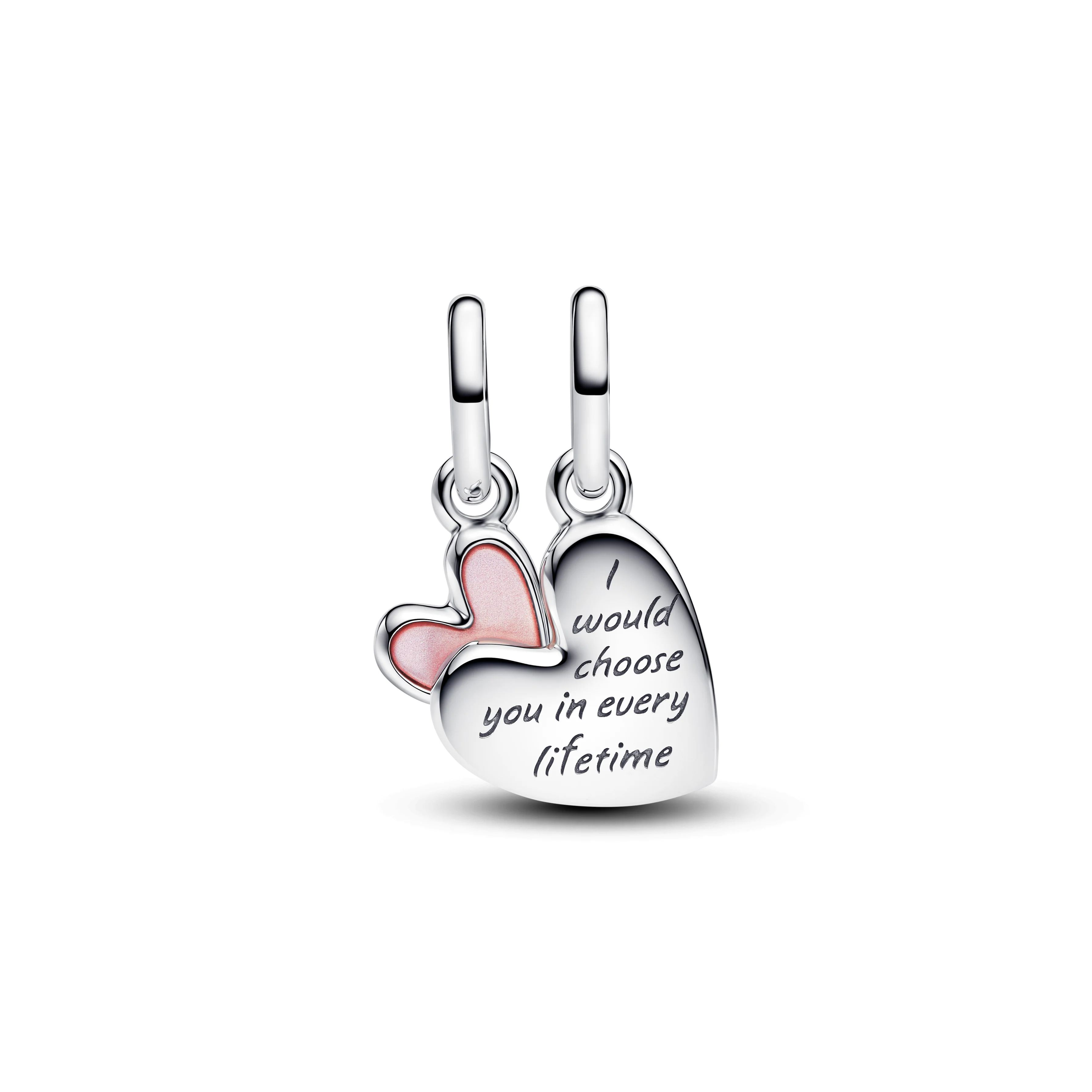 Mother And Daughter Hearts Sterling Silver Splittable Dangle With Pink Bioresin Man-Made Mother Of Pearl - Image 3