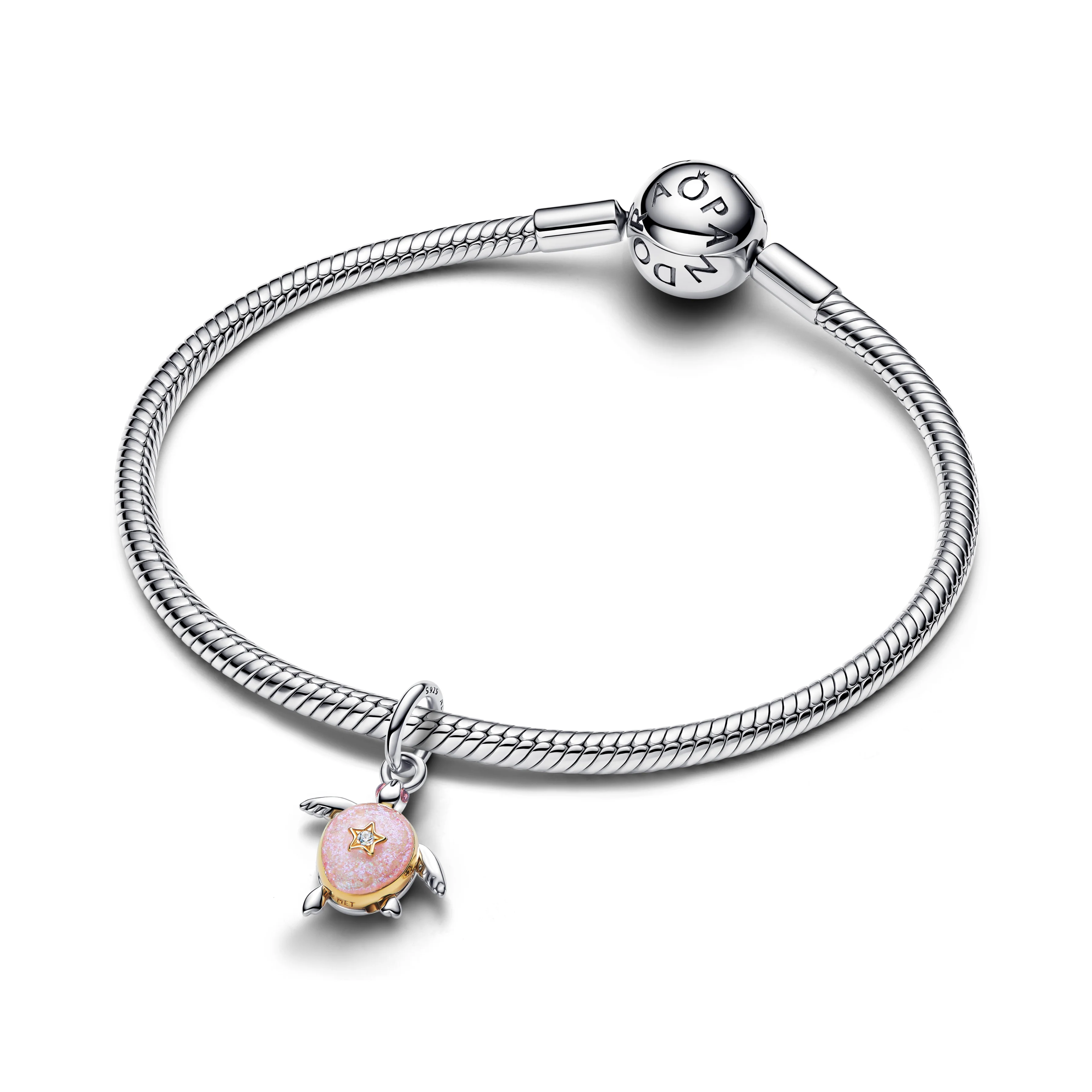 Moveable Turtle Sterling Silver And 14K Gold-Plated Dangle With 0.007 Ct Tw G-I Vs+ Round Brilliant Very Good Cut Lab-Grown Diamond And Pink - Image 2