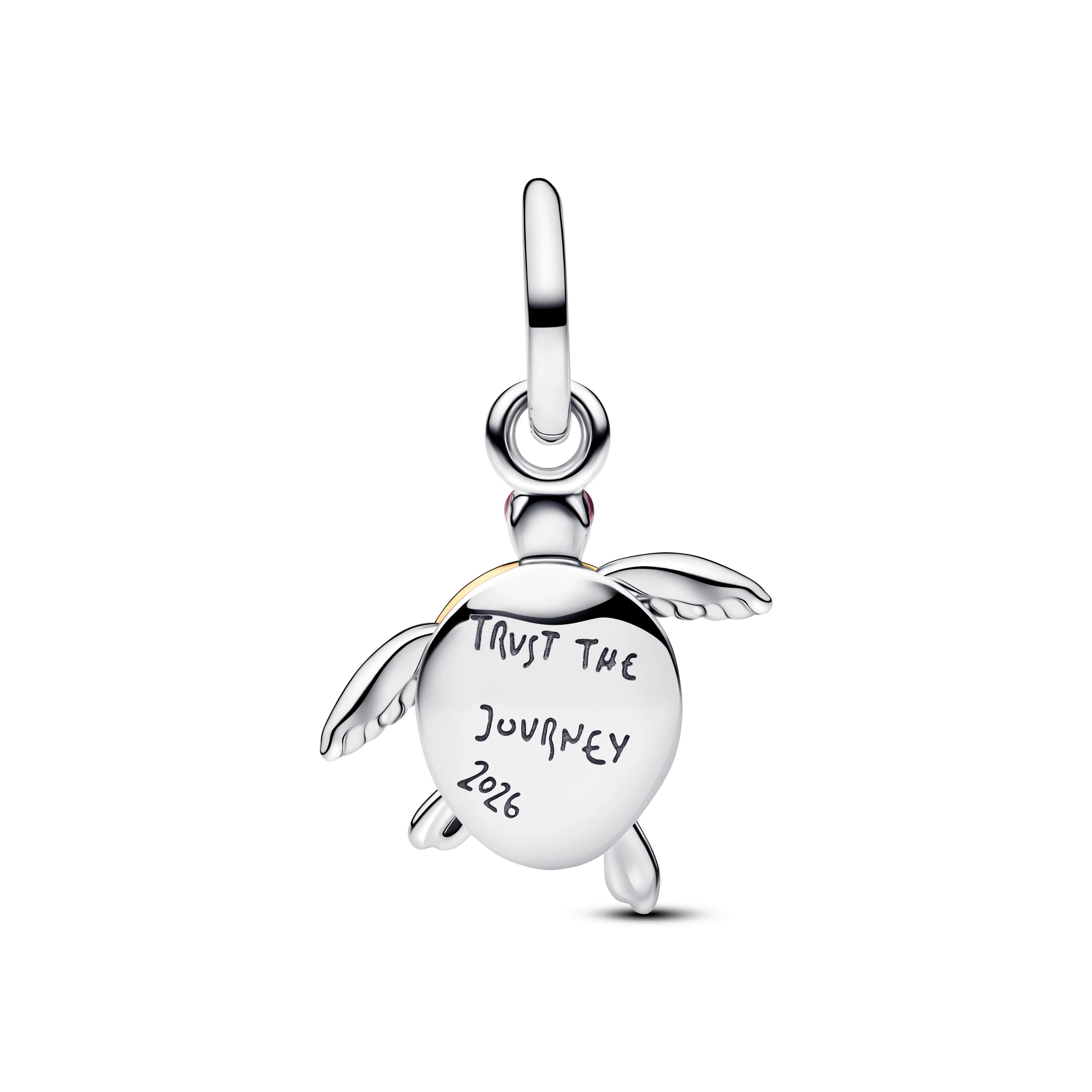 Moveable Turtle Sterling Silver And 14K Gold-Plated Dangle With 0.007 Ct Tw G-I Vs+ Round Brilliant Very Good Cut Lab-Grown Diamond And Pink - Image 3