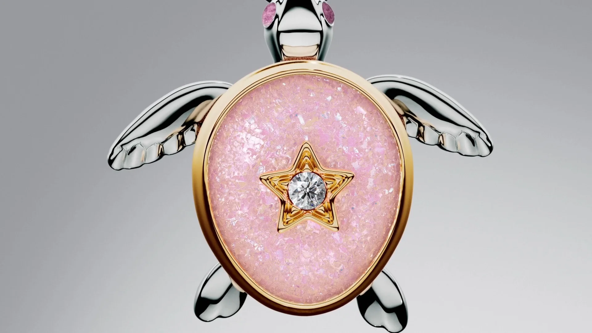 Moveable Turtle Sterling Silver And 14K Gold-Plated Dangle With 0.007 Ct Tw G-I Vs+ Round Brilliant Very Good Cut Lab-Grown Diamond And Pink - Image 6