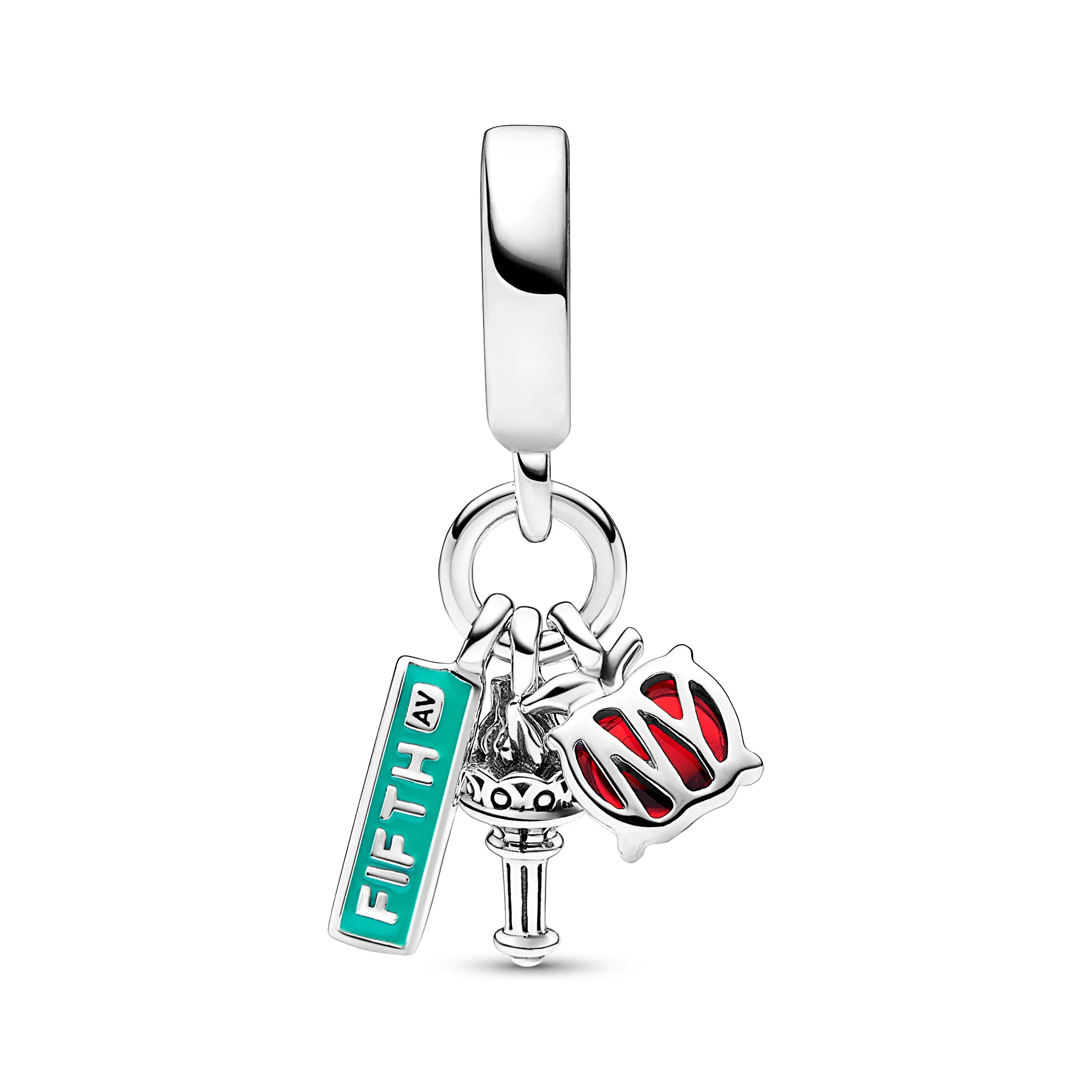 New York Triple Sterling Silver Dangle With Red Murano Glass And Teal Enamel - Image 2