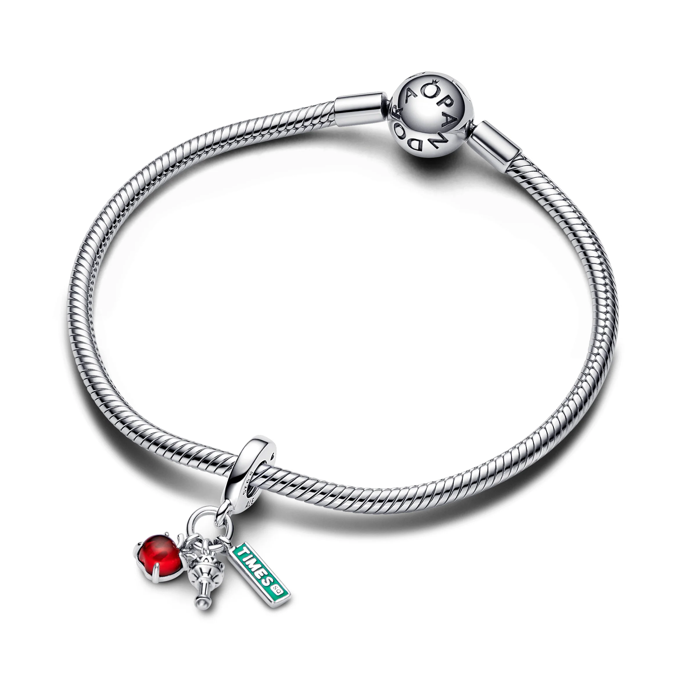 New York Triple Sterling Silver Dangle With Red Murano Glass And Teal Enamel - Image 3