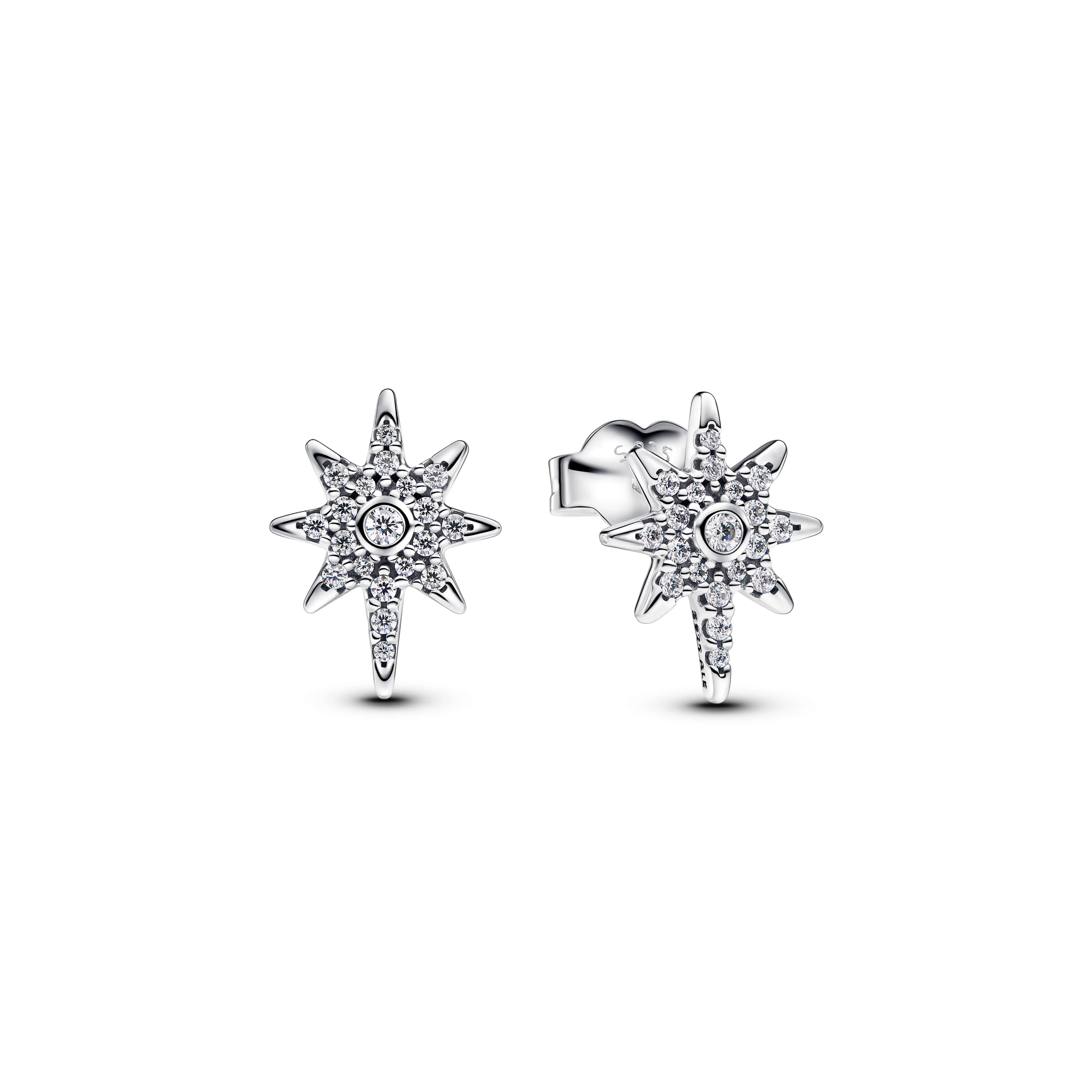 North Star Sterling Silver Stud Earrings With Clear Cubic Zirconia