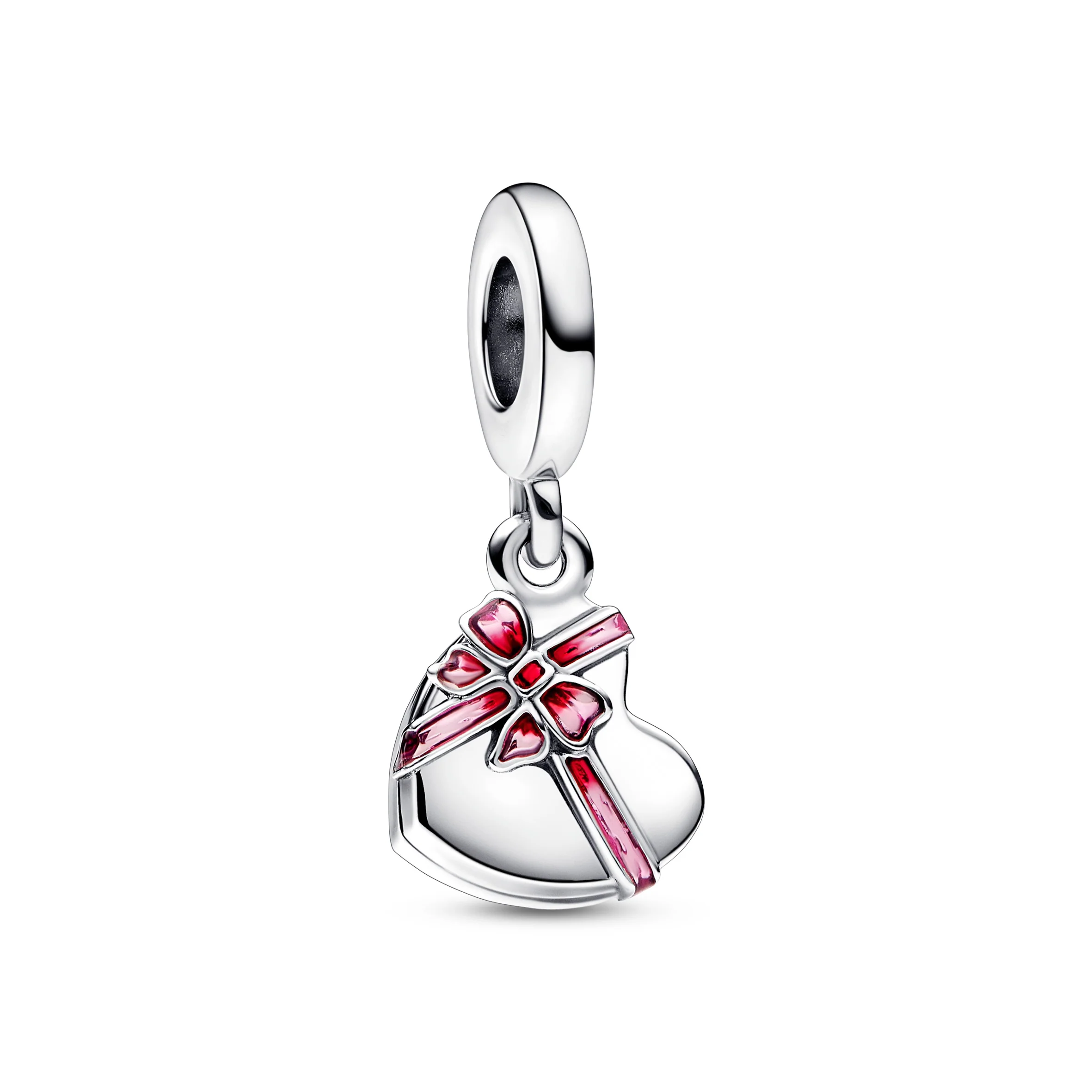 Openable Chocolate Box Sterling Silver Dangle With Pink And Red Enamel - Image 2