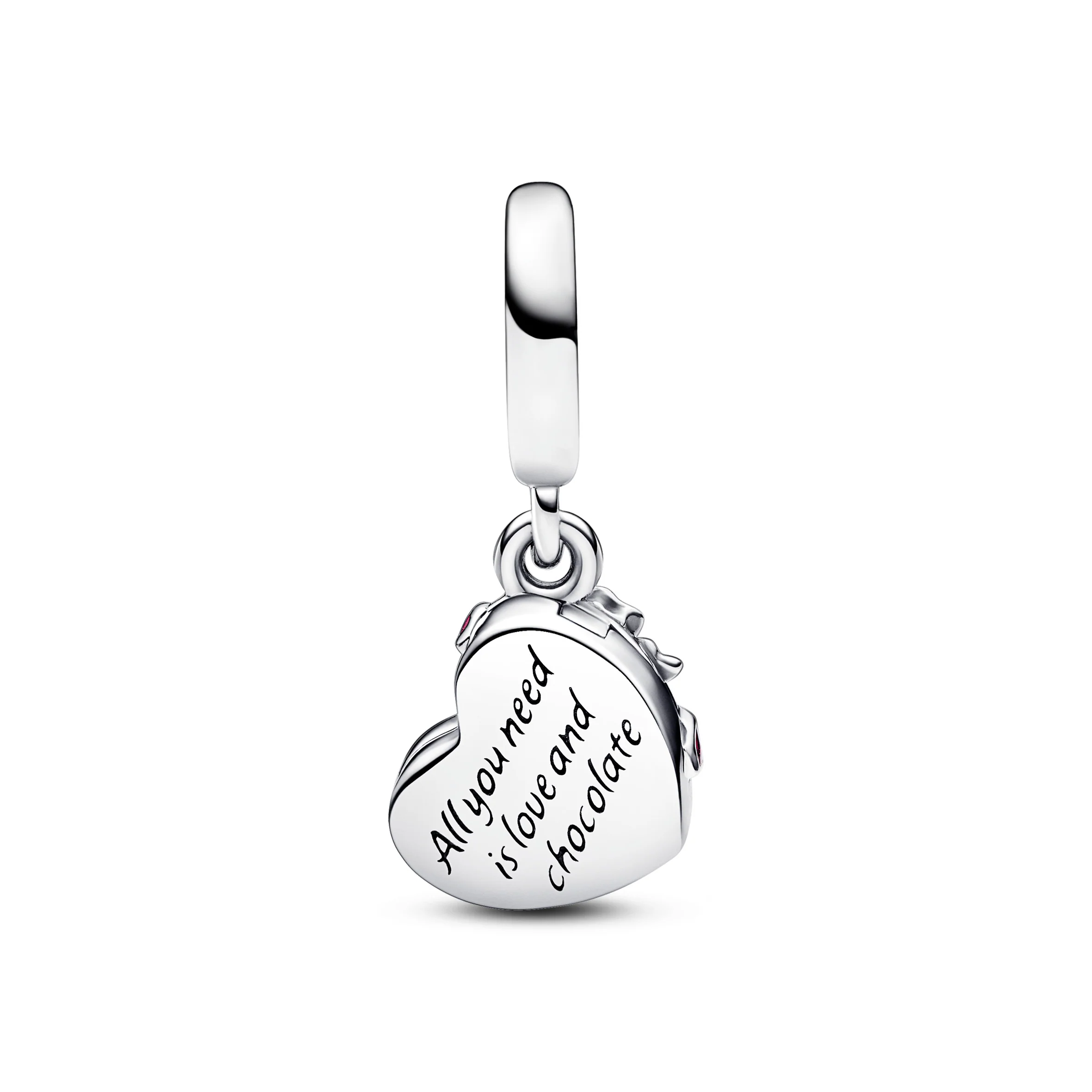 Openable Chocolate Box Sterling Silver Dangle With Pink And Red Enamel - Image 3
