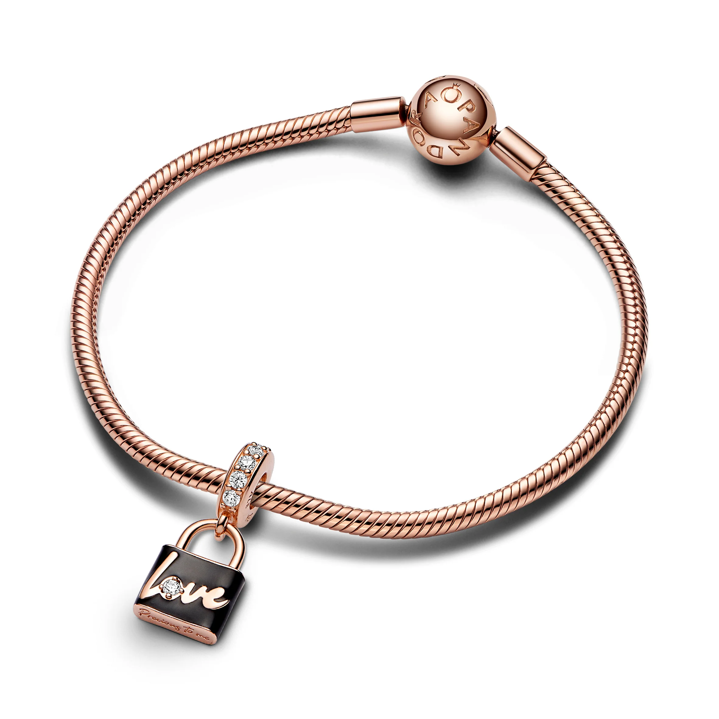 Padlock 14K Rose Gold-Plated Dangle With Clear Cubic Zirconia And Black Enamel - Image 3