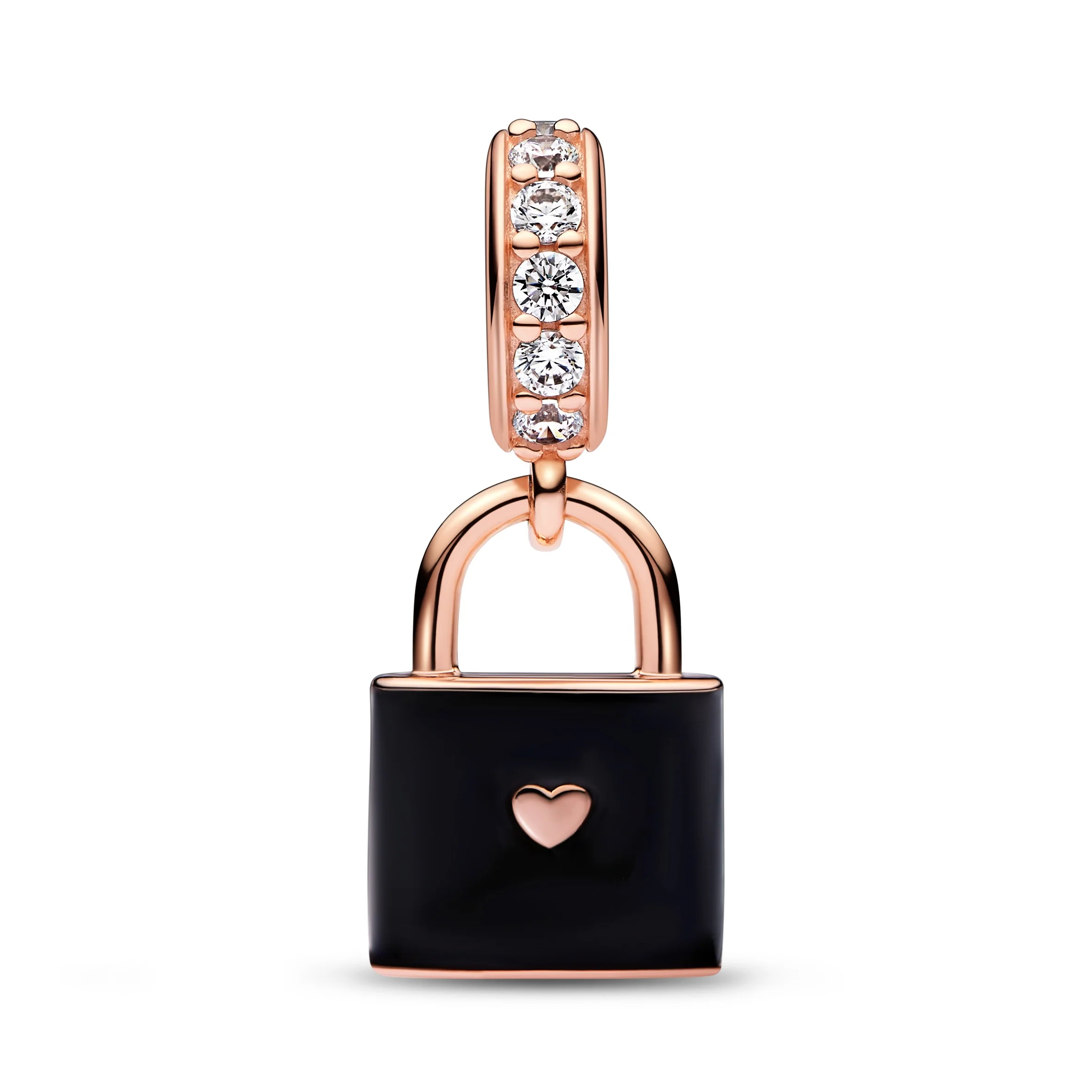 Padlock 14K Rose Gold-Plated Dangle With Clear Cubic Zirconia And Black Enamel - Image 4