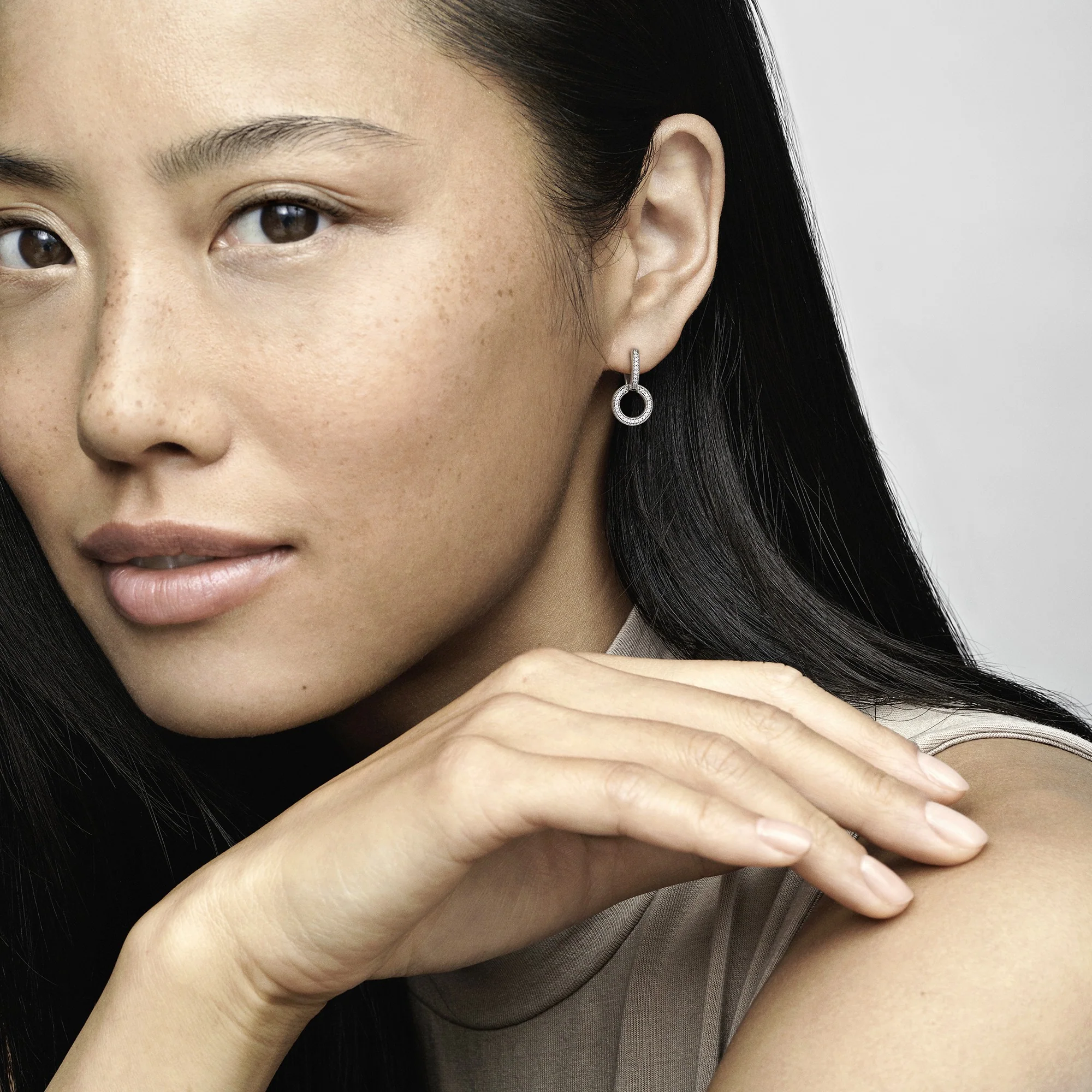 Pandora Logo And Circles Sterling Silver Hoop Earrings With Clear Cubic Zirconia - Image 2